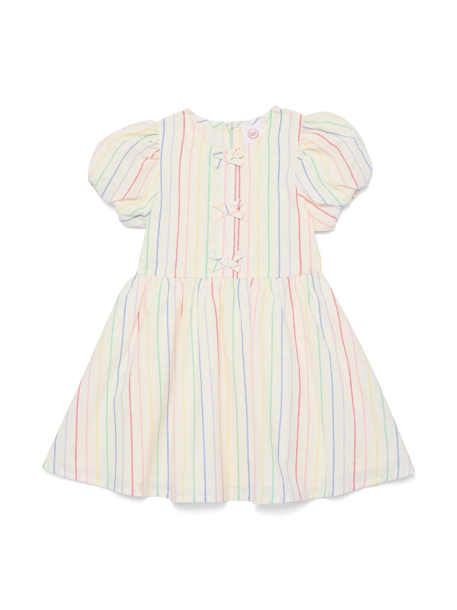 Wonder Nation Toddler Girls Stripe Dress with Bubble Sleeves (White, 5T) asv2z