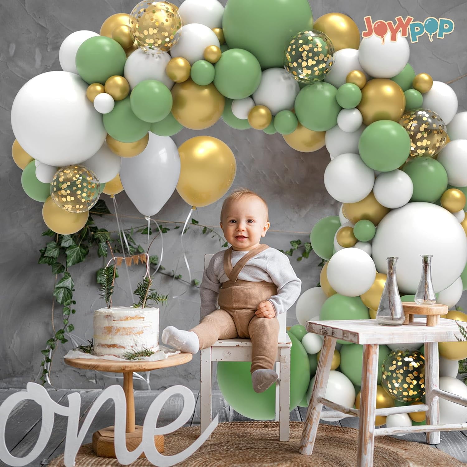 JOYYPOP Sage Green Balloon Garland Arch Kit (Sage Green, 129 Piece Set) bnk0n