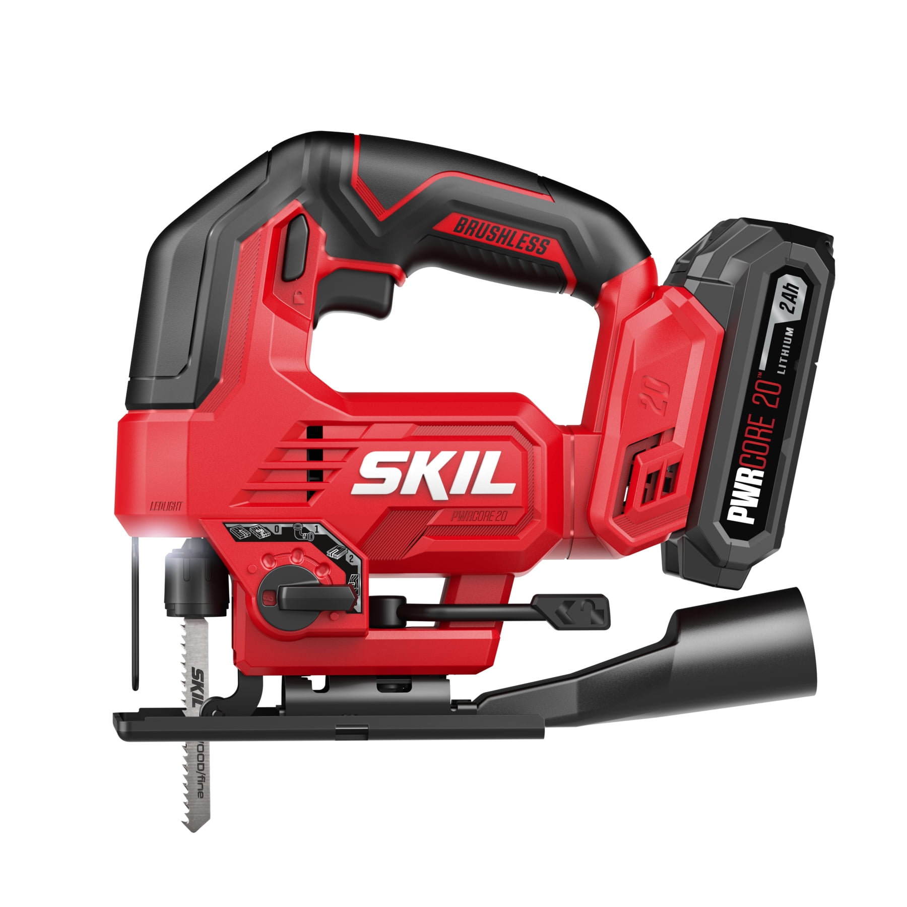 SKIL PWR CORE 20V Brushless Cordless Jigsaw Kit with 2.0Ah Battery and Charger (Red, 1 Kit) qbf0r