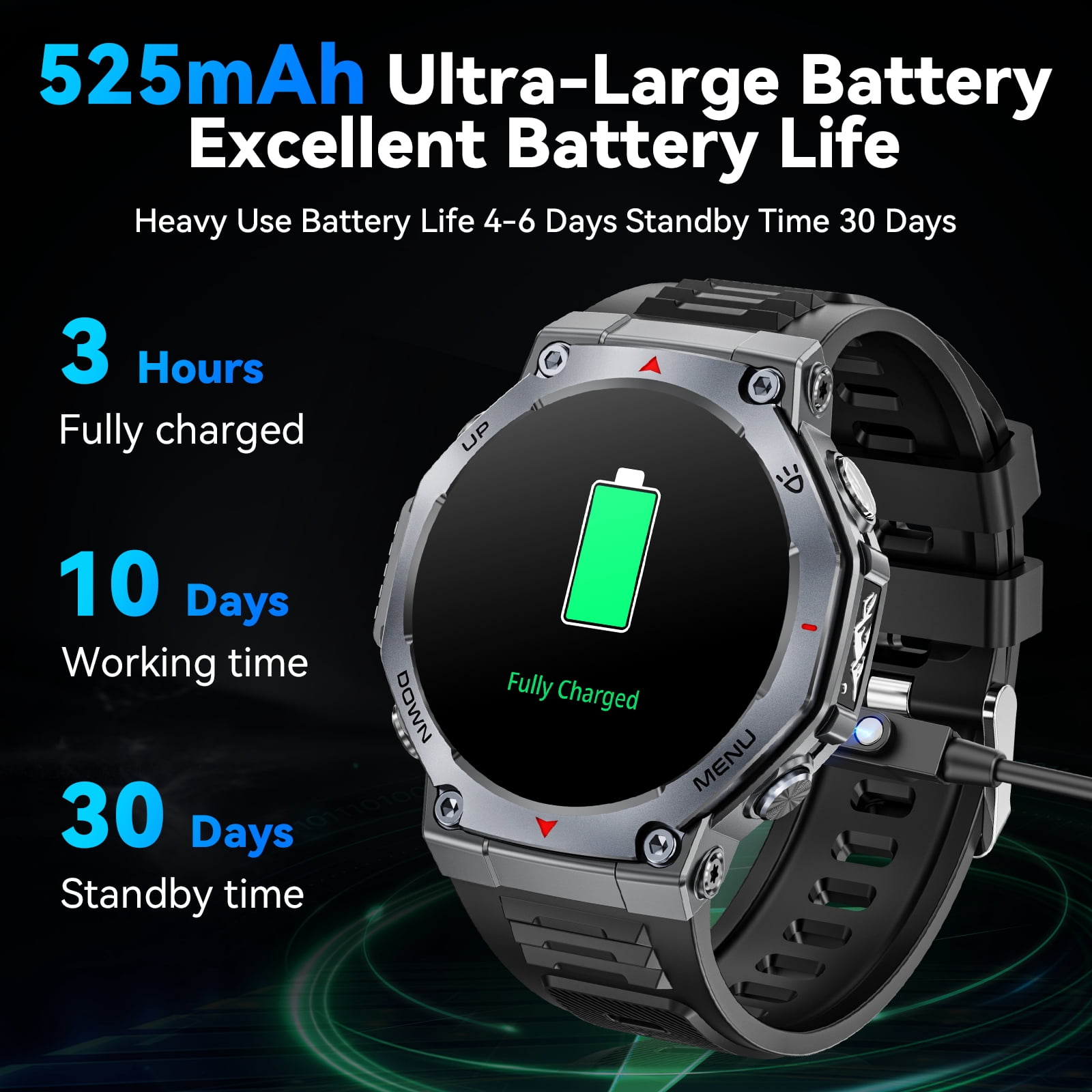 Haulvean Military Smart Watch for Men, AMOLED Fitness Tracker with Bluetooth Calling and 100+ Sports Modes (Black, 1.43 in) ua7lr