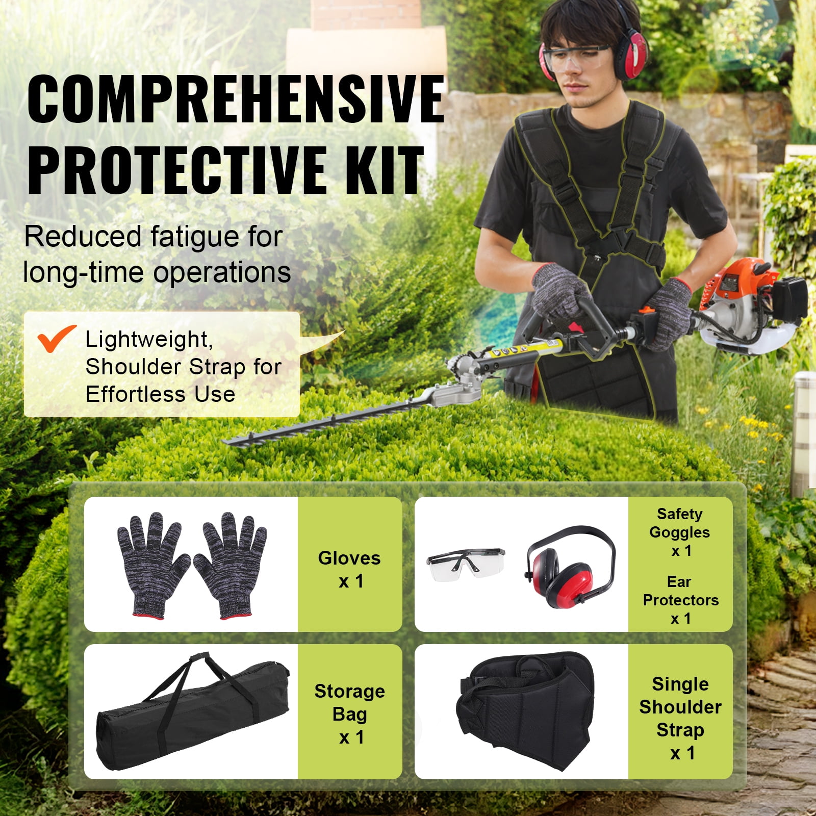 VEVOR 26CC 5-in-1 Gas Multi-Tool System, Hedge Trimmer, Pole Saw, String Trimmer, Edger, and Brush Cutter (1 Unit) b7yo3