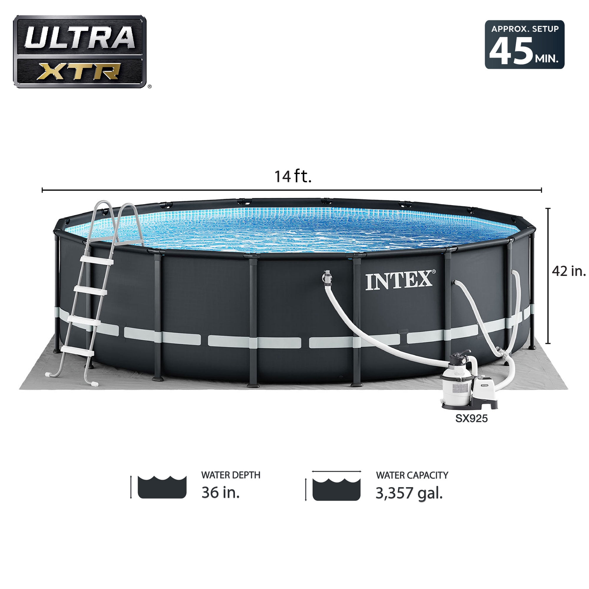 Intex Ultra XTR Above Ground Swimming Pool Set with Filter Pump (Gray, 14 ft x 42 in) knk28