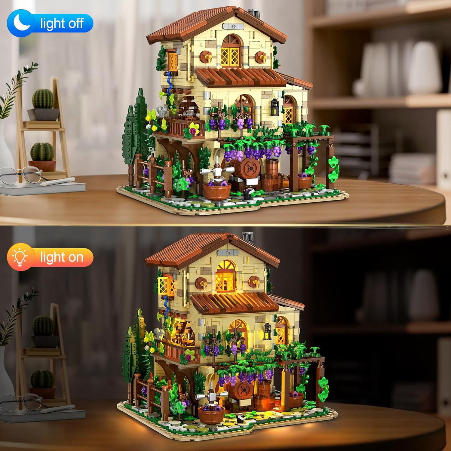 TERRAMUS Vineyard Winery Castle Building Set with LED Lights (1826 Pieces, 10 x 9.5 x 9.8 in) q36qk