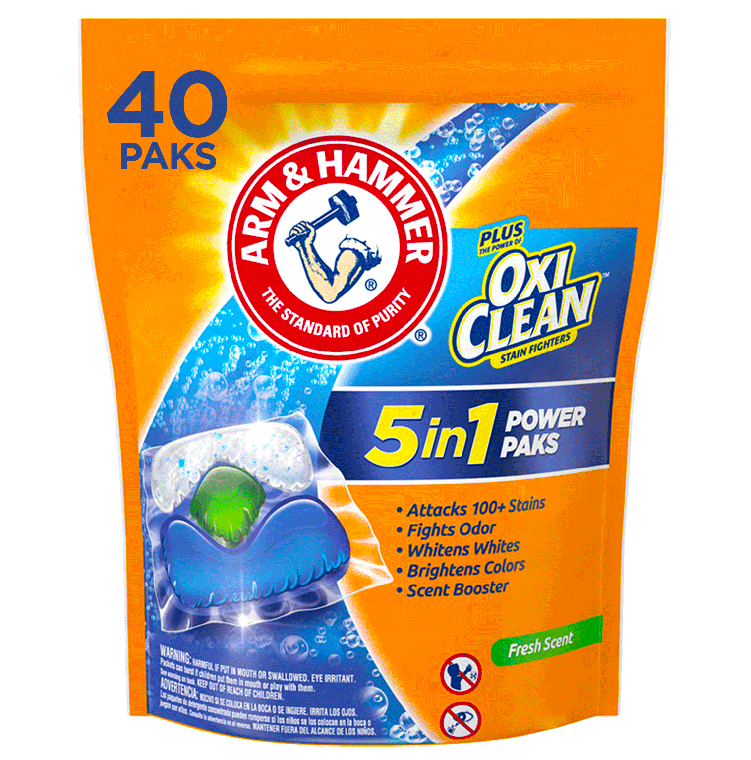 ARM & HAMMER OxiClean 5-in-1 Laundry Detergent Power Paks (Fresh Scent, 40 Count) md7wg