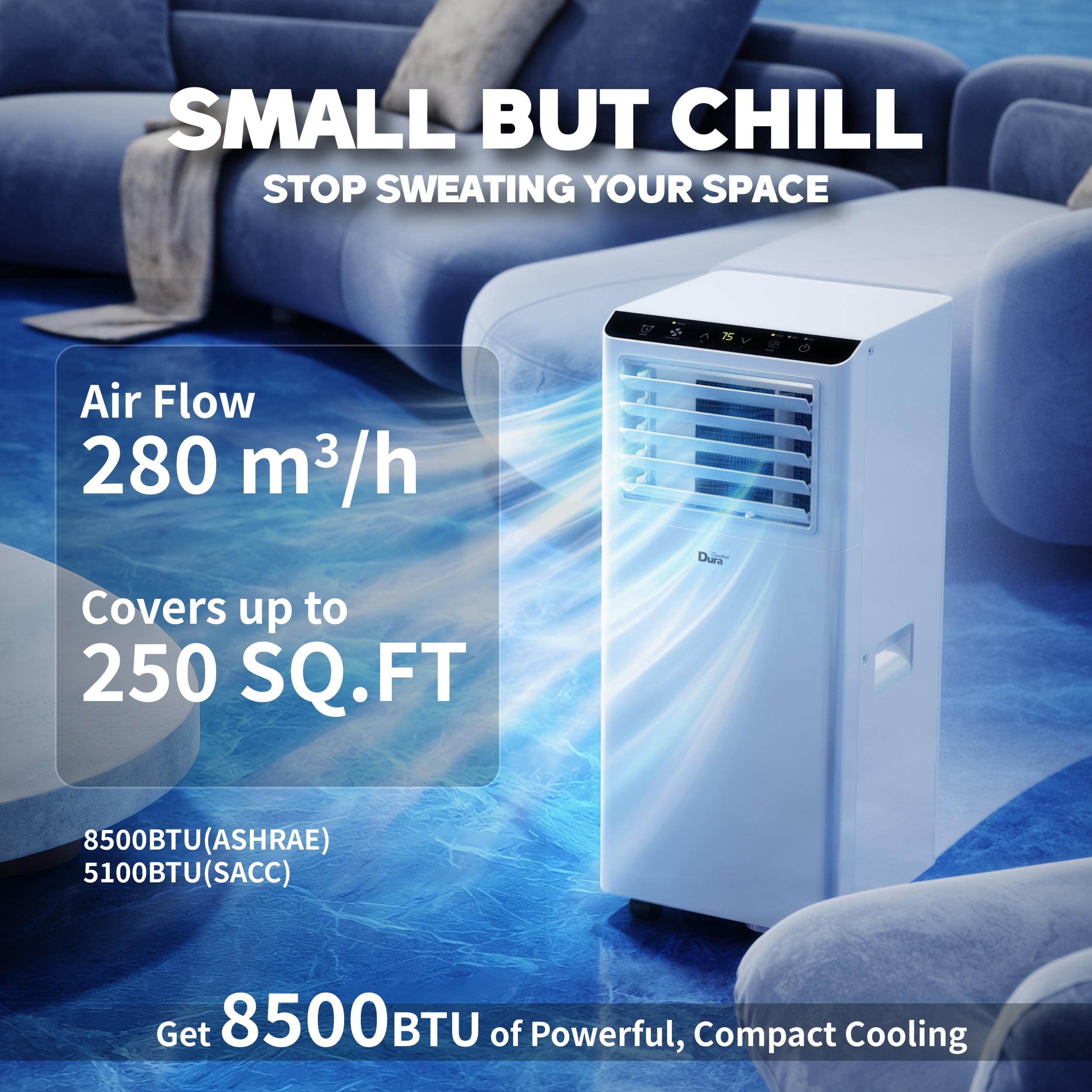 DuraComfort 8500 BTU Portable Air Conditioner 3-in-1 Cooling Dehumidifier and Fan (White, 350 Sq. Ft.) hge13