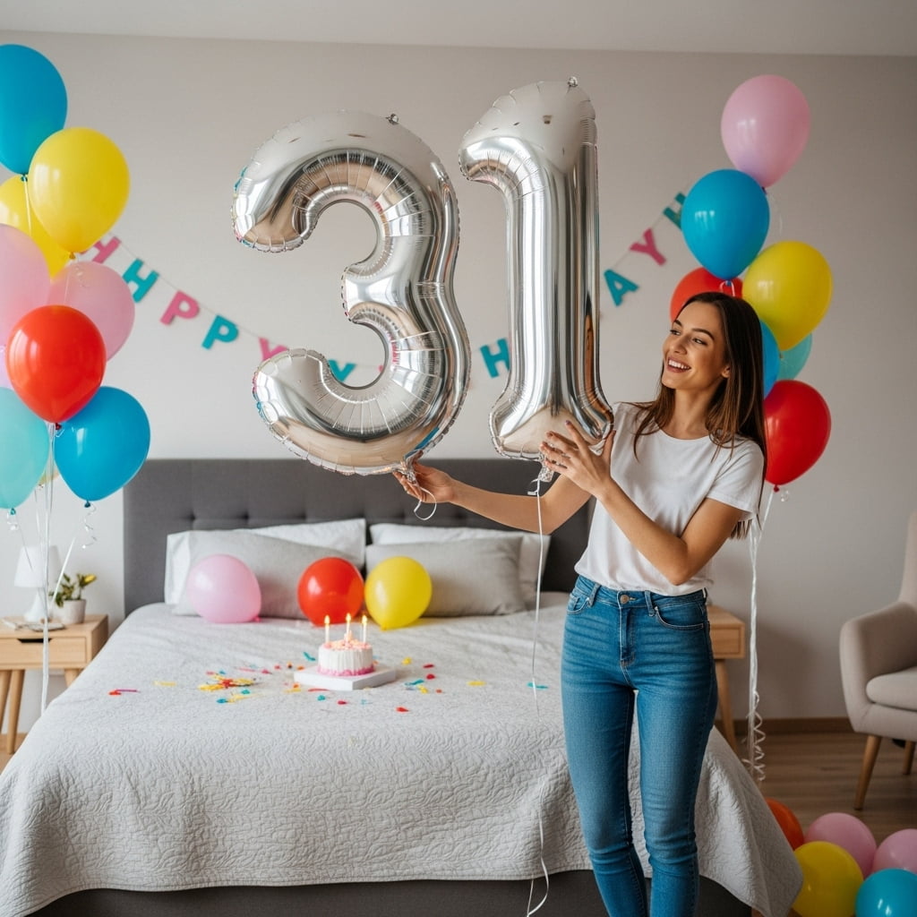 PARTY BALLOONS DELIVERY Number 31 Mylar Foil Balloon Set (Silver, 40 in) rik9y