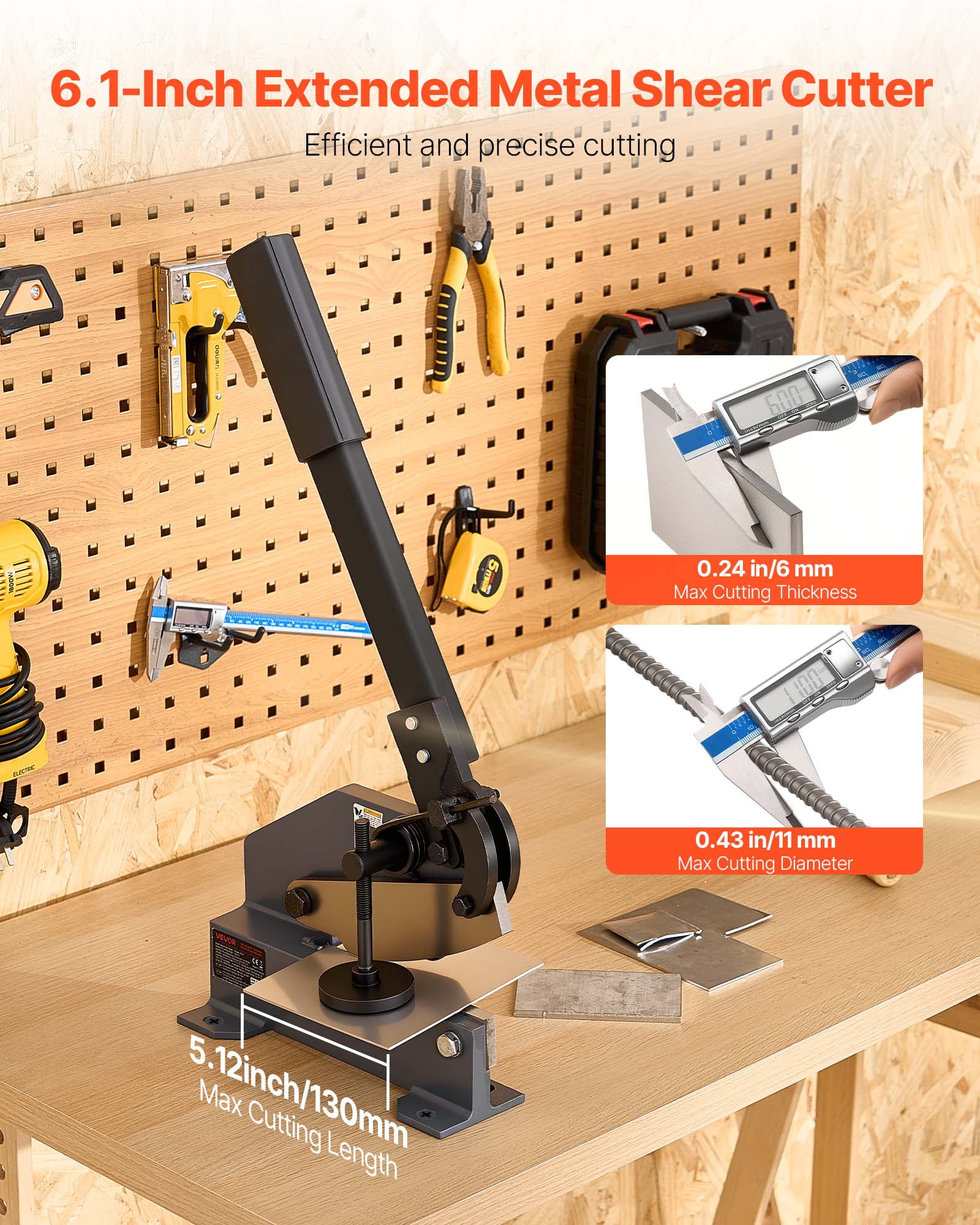 VEVOR Sheet Metal Shear, Heavy Duty Manual Plate Cutter with Extended Handle for Steel, Copper, and Aluminum (Grey, 6 in) dynvg