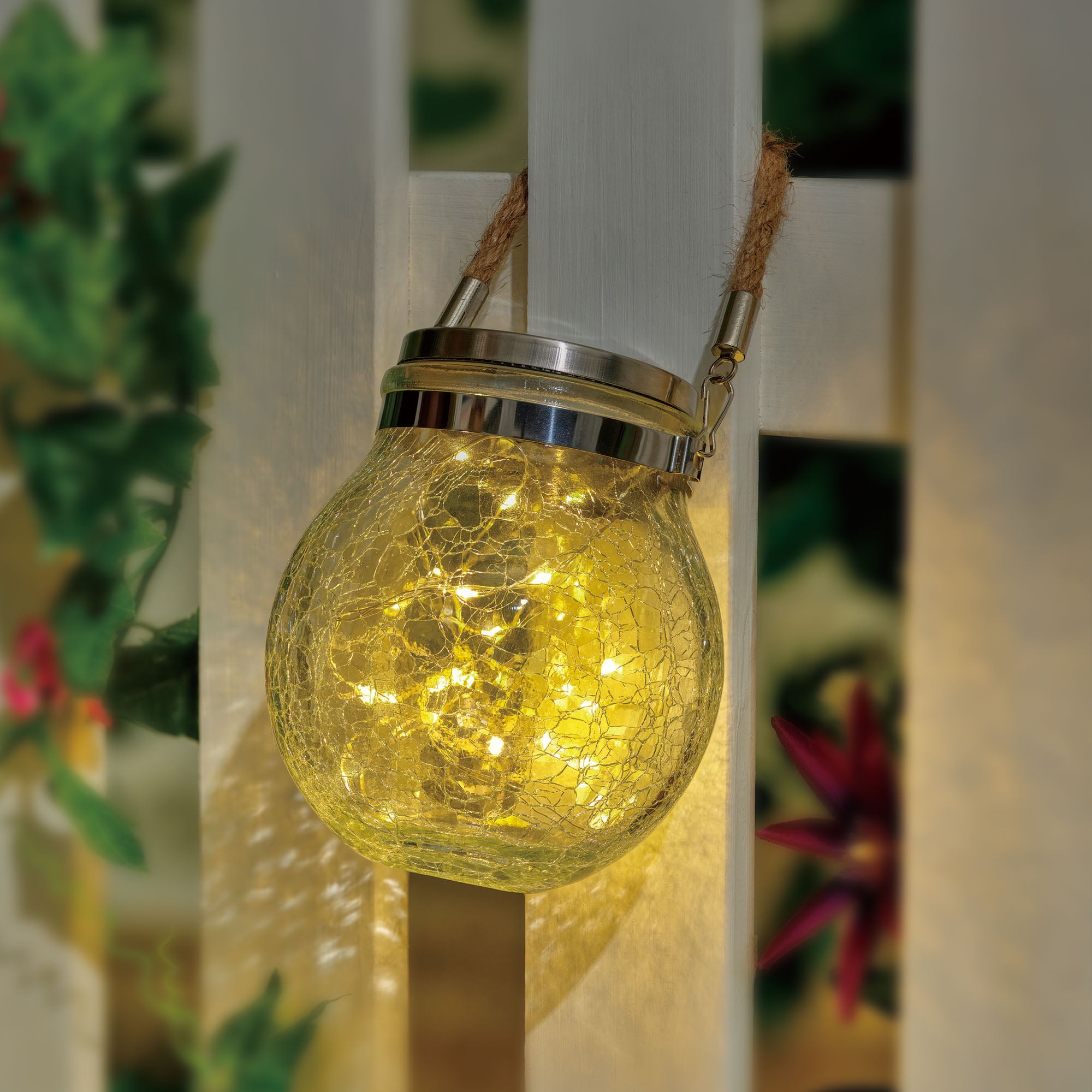 Mainstays Crackle Glass Solar Powered Jar Light with Warm White LED (5.5 in) n8e4s