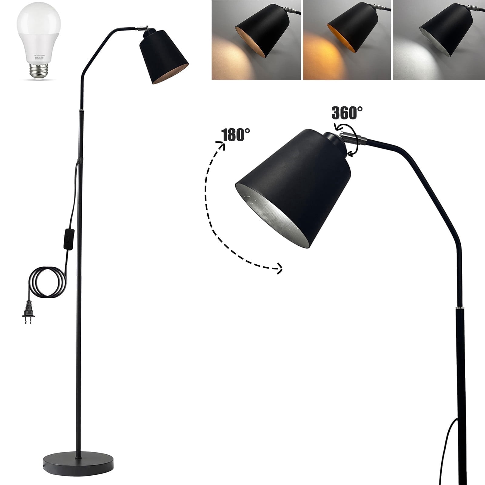 Golyzmt Modern Dimmable LED Floor Lamp, Adjustable Height Standing Light for Living Room and Bedroom (Black, 60 in) j32dq