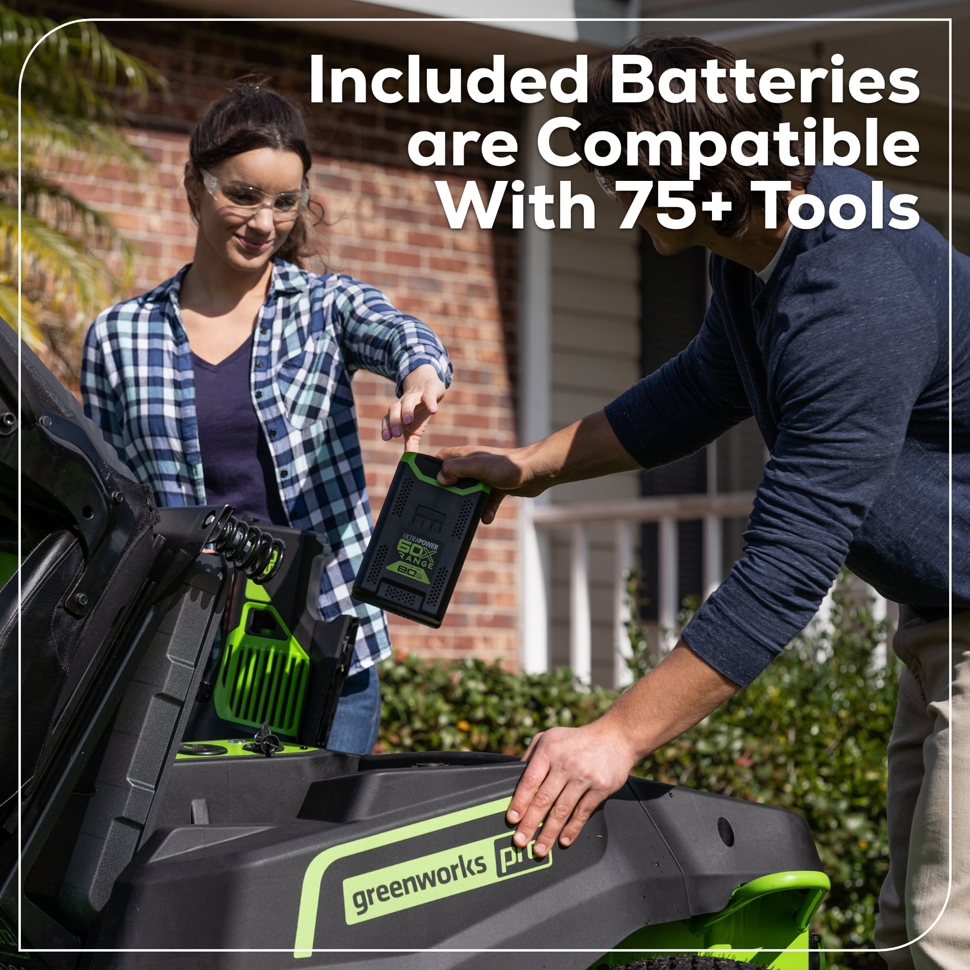Greenworks 60V 42-in Cordless Electric Riding Lawn Mower with (6) 8.0Ah Batteries and (3) Dual Port Turbo Chargers sksom