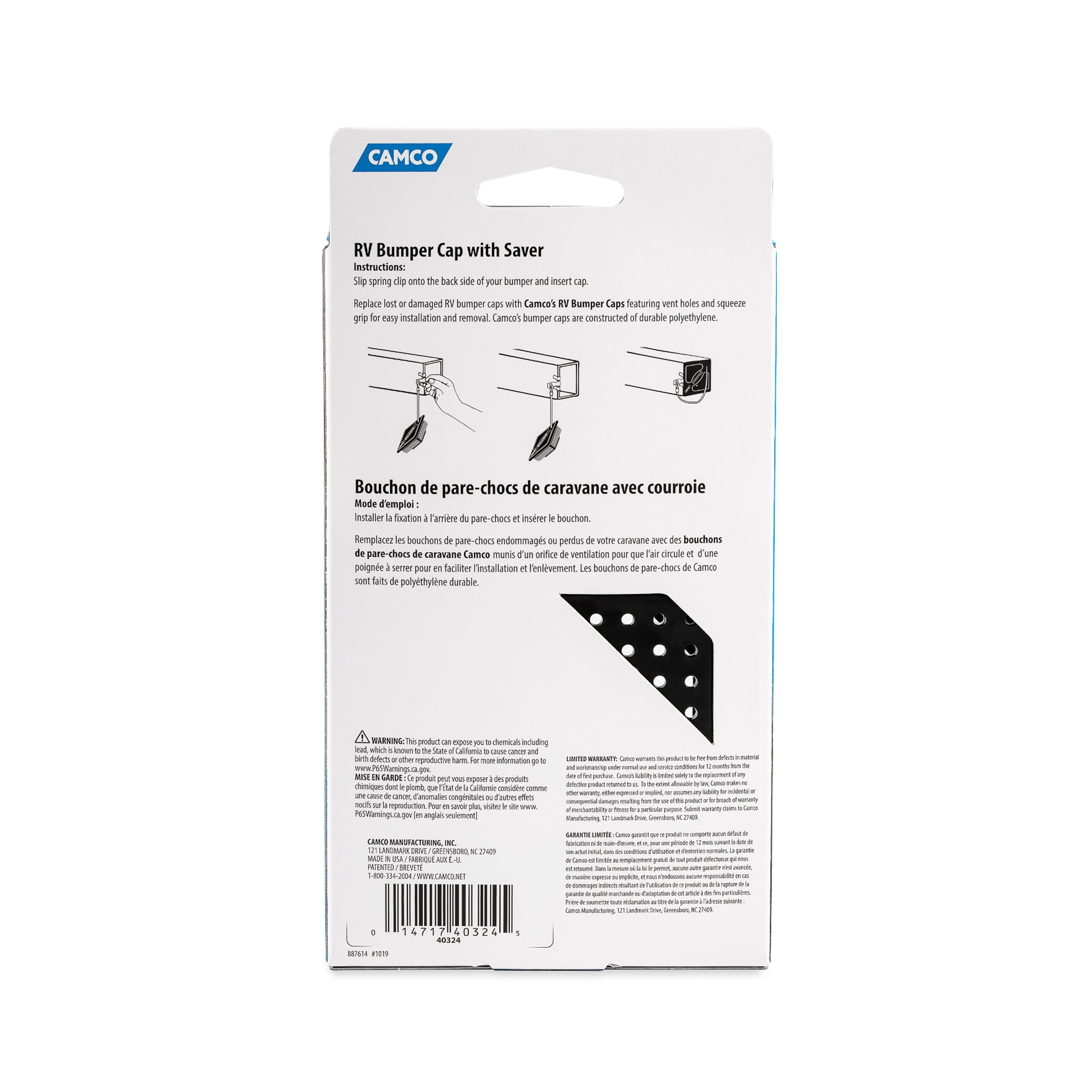 Camco RV Bumper Cap with Saver, Durable Plastic Square End Cover (Black, 4 in) bt8i6