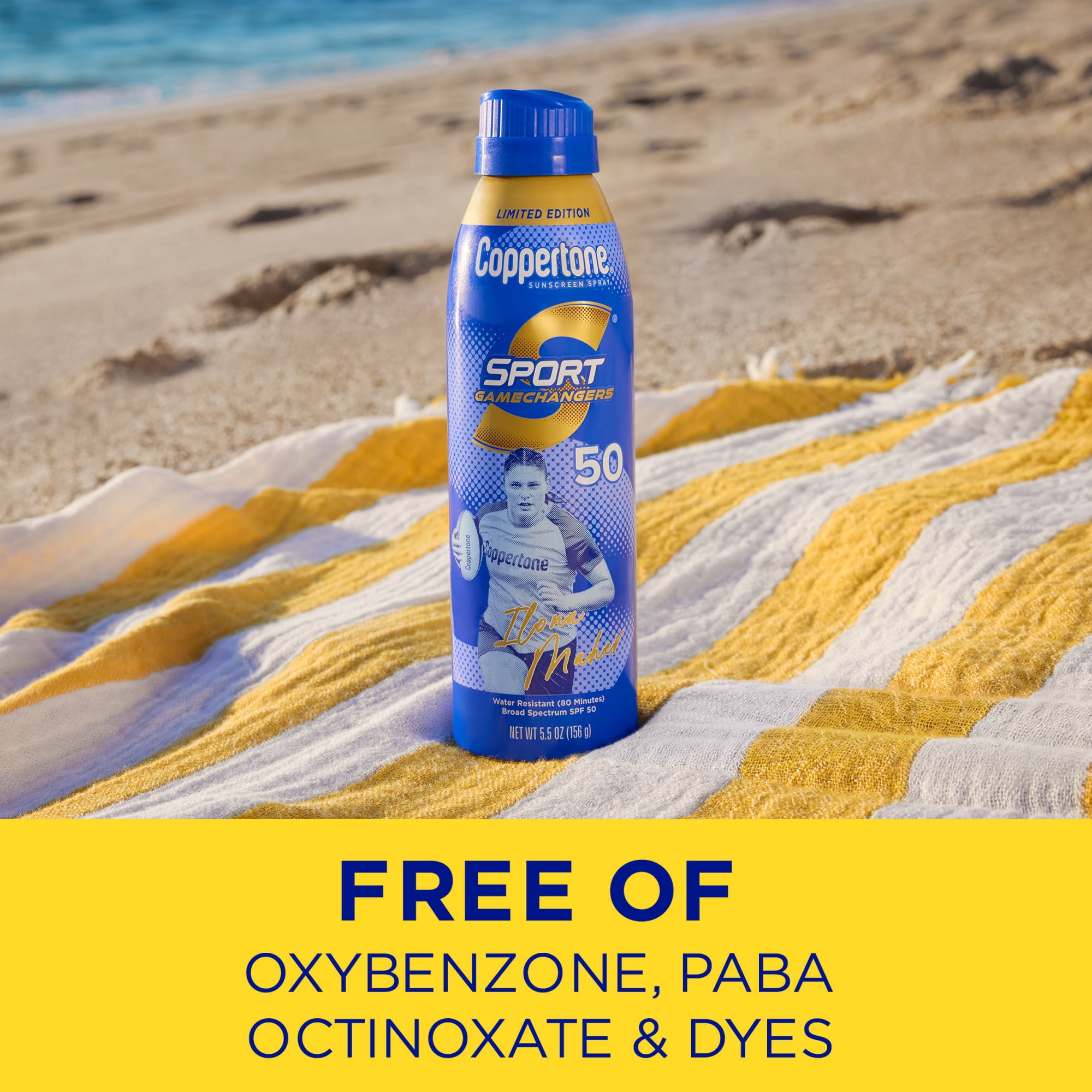 Coppertone Sport Sunscreen Spray SPF 50 Broad Spectrum UVA/UVB Protection (Ilona Maher Limited Edition, 5.5 oz) 8f7w0
