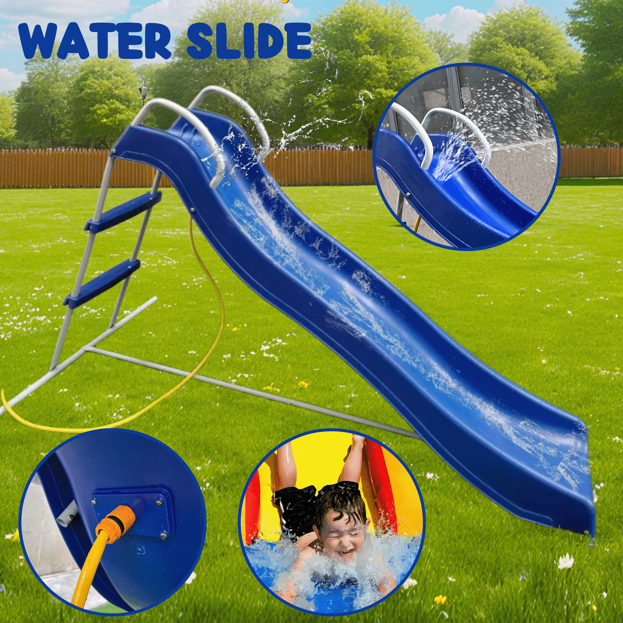 Mersco Kids Freestanding Plastic Slide, Indoor Outdoor Backyard Playset, Durable Weather-Resistant Design (Blue, 71 in) v5kf4