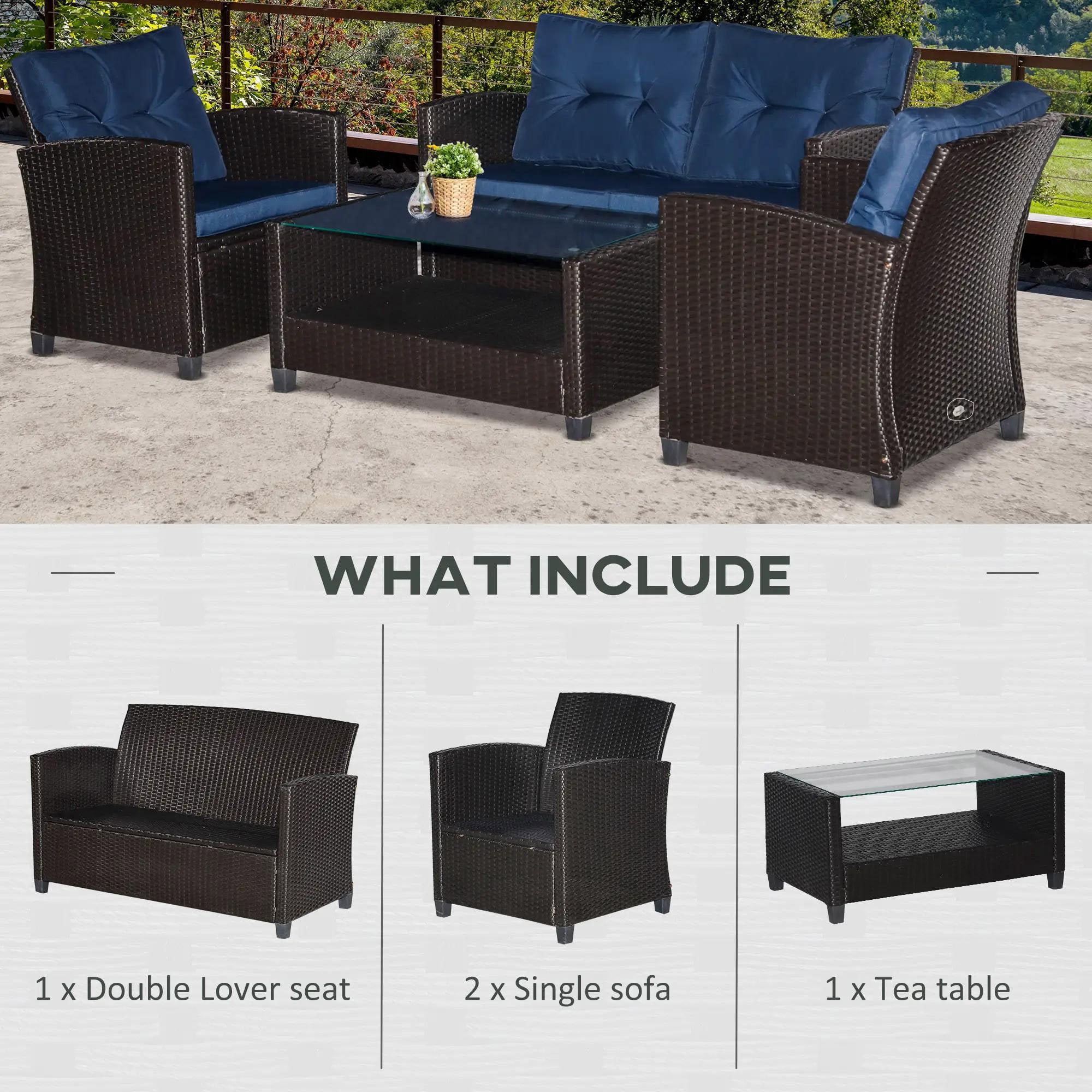 Resenkos 4-Piece Patio Furniture Set, Outdoor Sectional Sofa with Cushions (Blue, 4-Piece) rqcy2