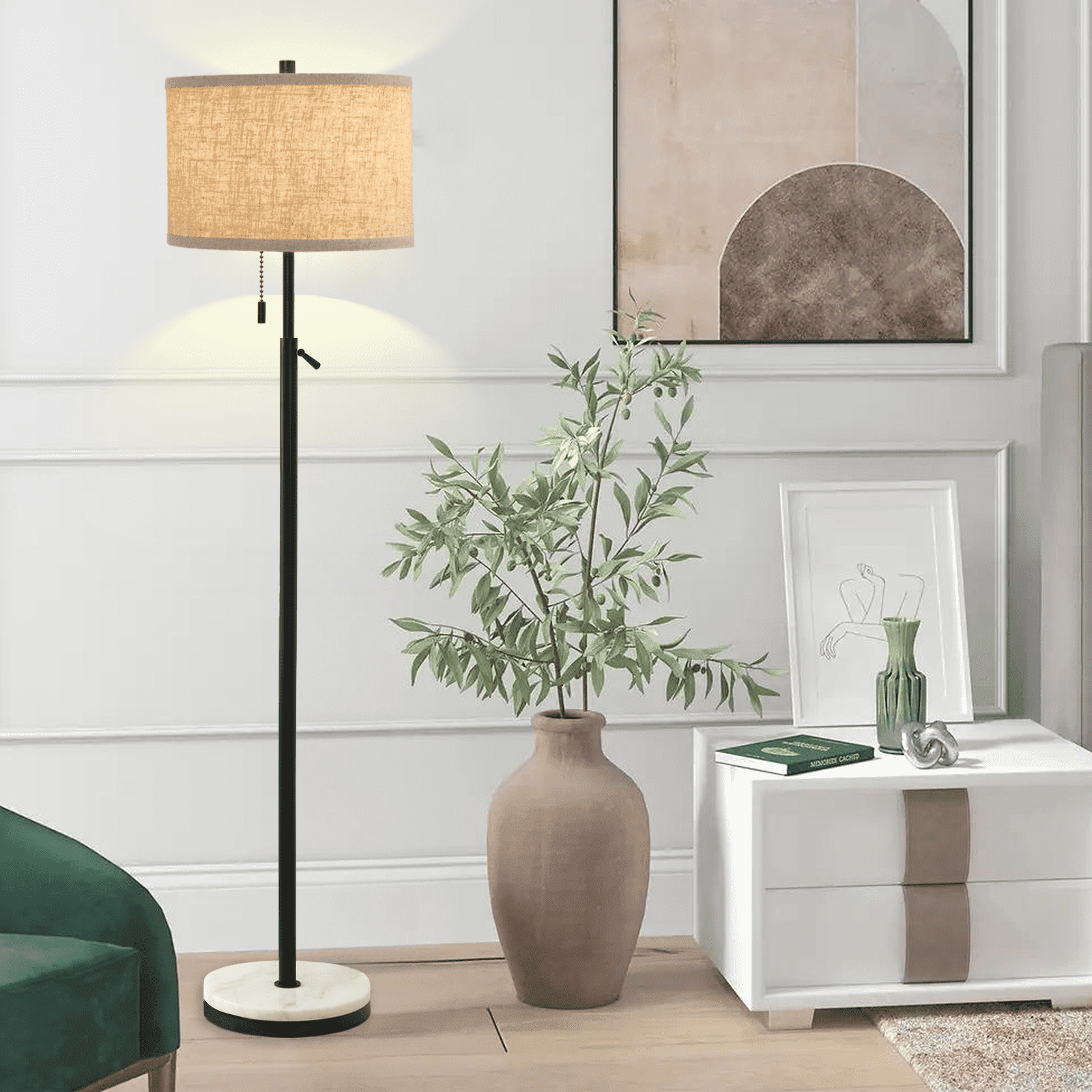 NATYSWAN Modern Marble Floor Lamp, Adjustable Height Standing Lamp with Pull Chain Switch (Black, 64 in) fhr71