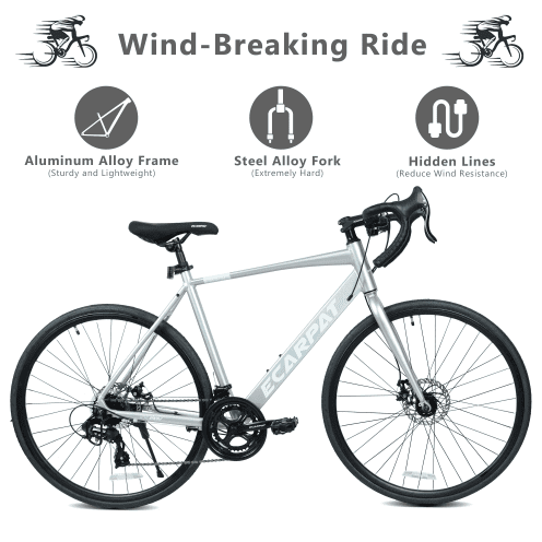 FENGFAN Road Bike 16-Speed Disc Brake Bicycle Lightweight Aluminum Frame (Silver, 700C x 28 in) cbq57