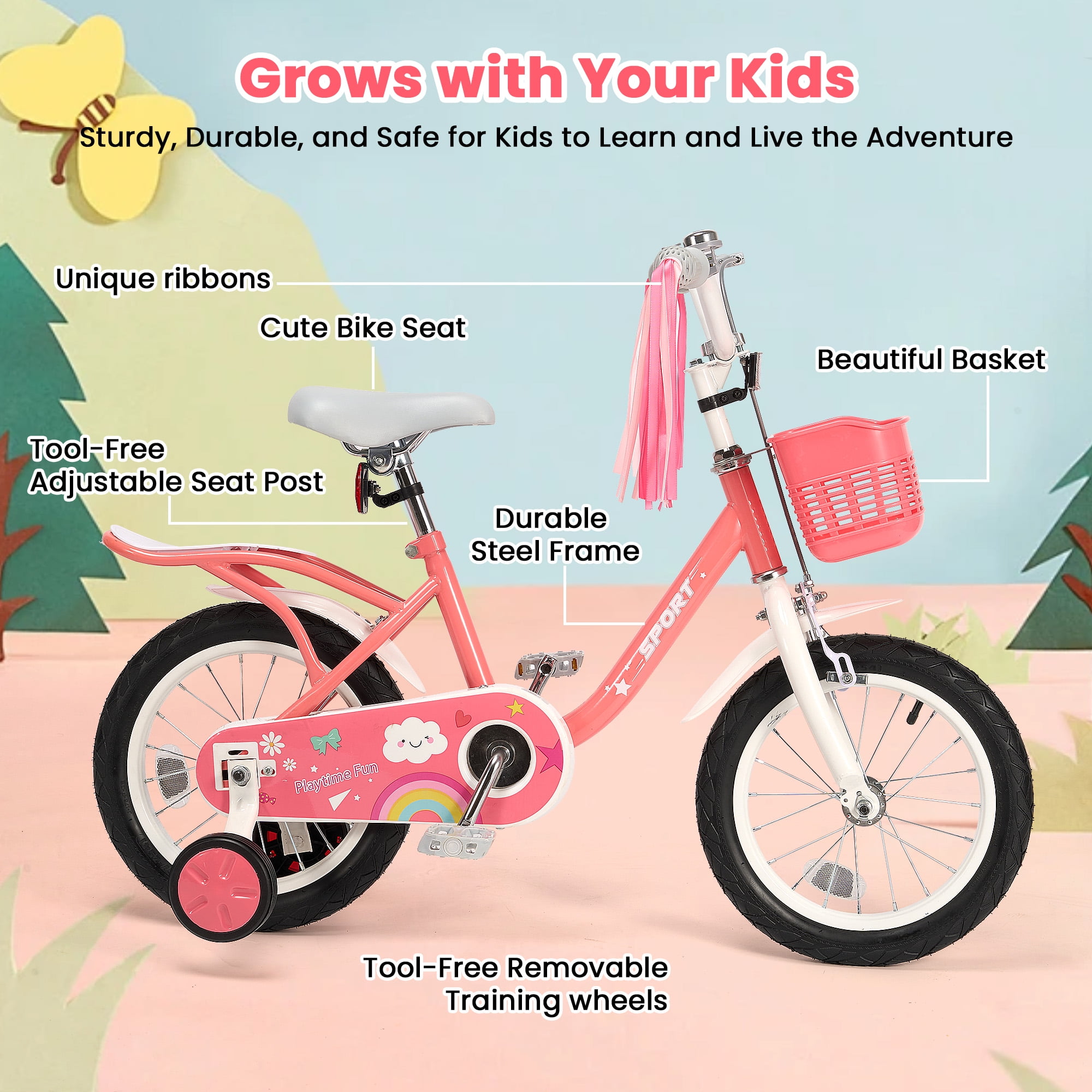 Naipo 12 Inch Kids Bike with Training Wheels, Beginner Bicycle for Toddlers (Pink, 12 in) kmfhb