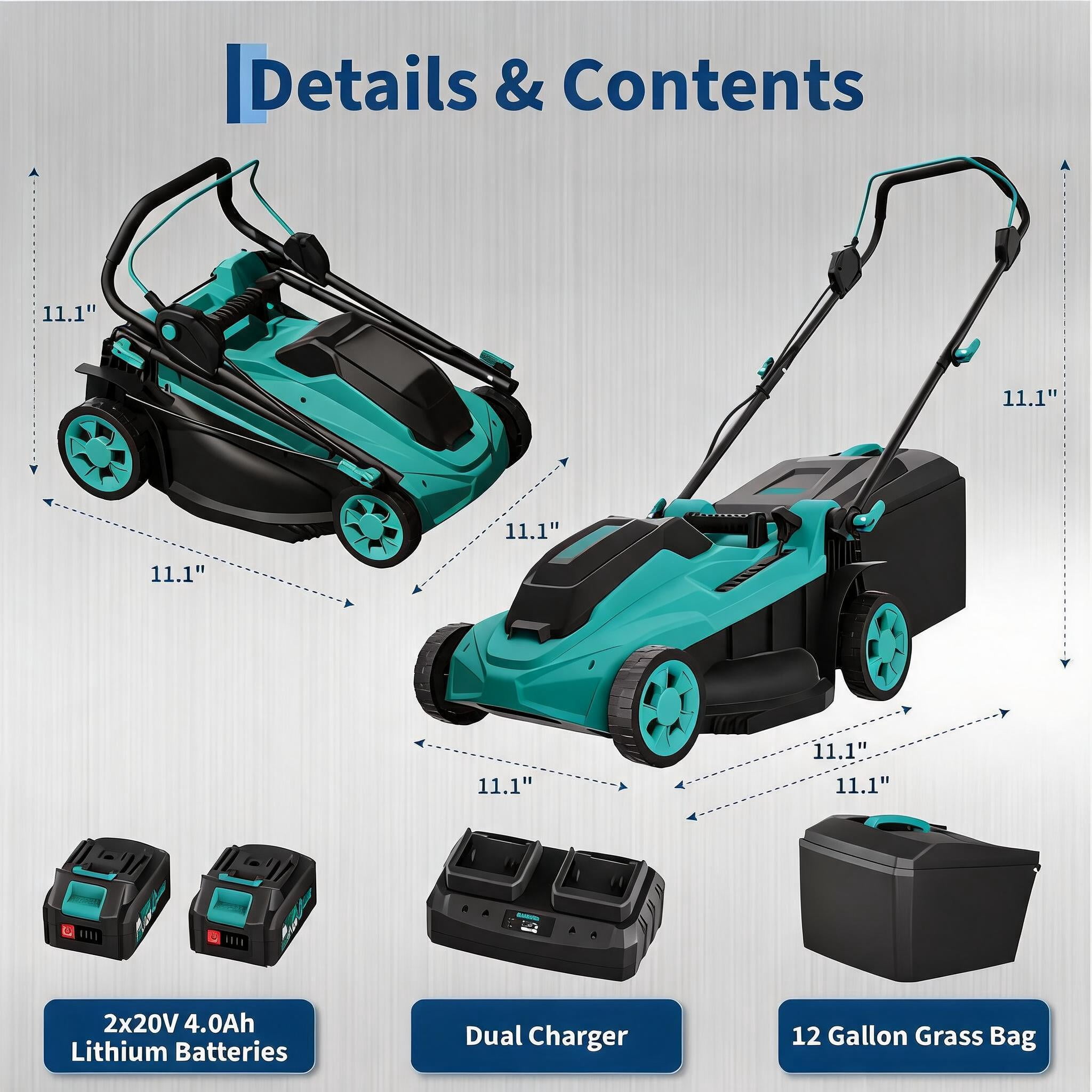 Gaderth 40V 17-inch Cordless Electric Lawn Mower, Lightweight Walk-Behind Push Mower with 4.0Ah Battery (17 in) p6s45