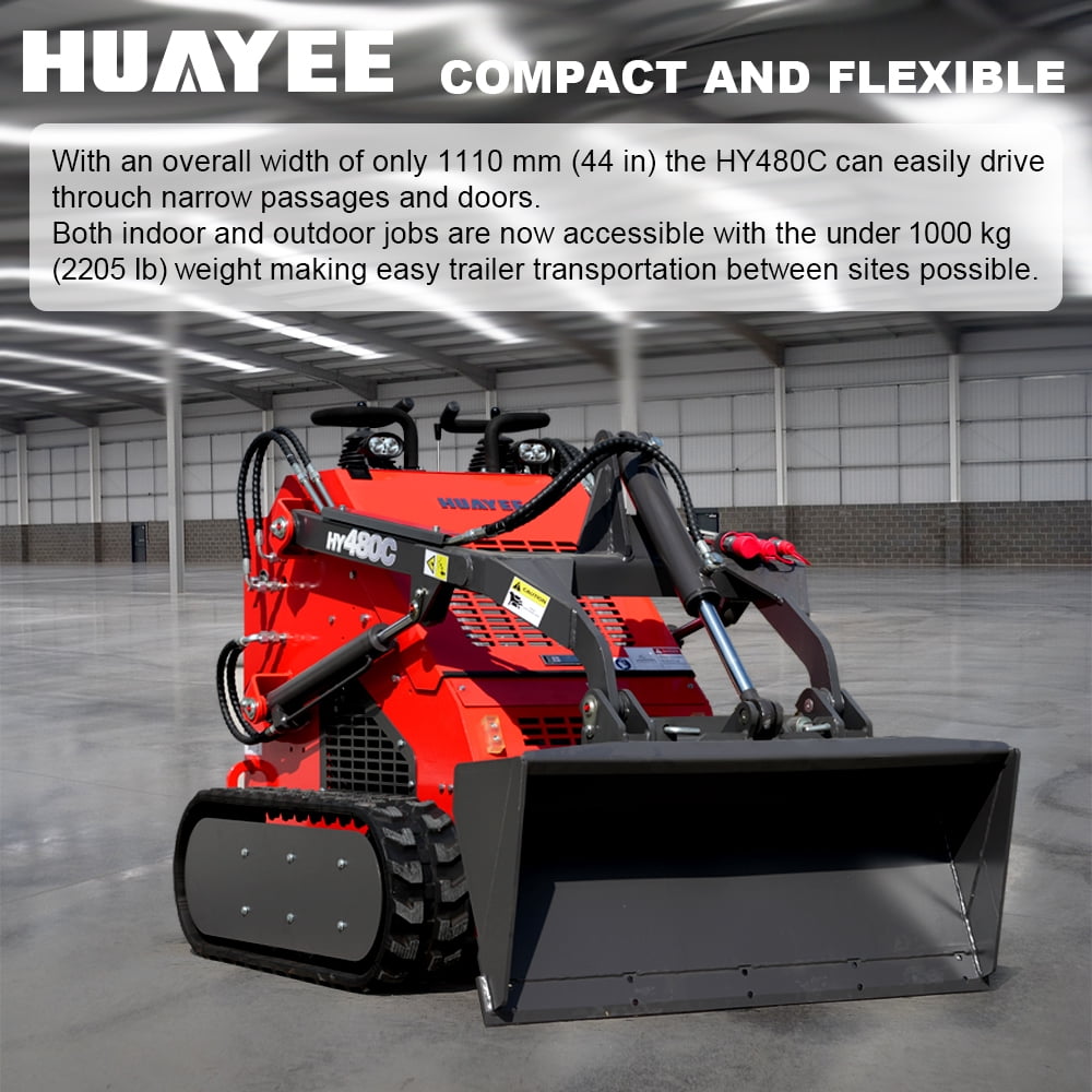 HUAYEE Stand-On Crawler Mini Skid Steer Loader (Red, 1765 lb Lift Capacity) lrm3w