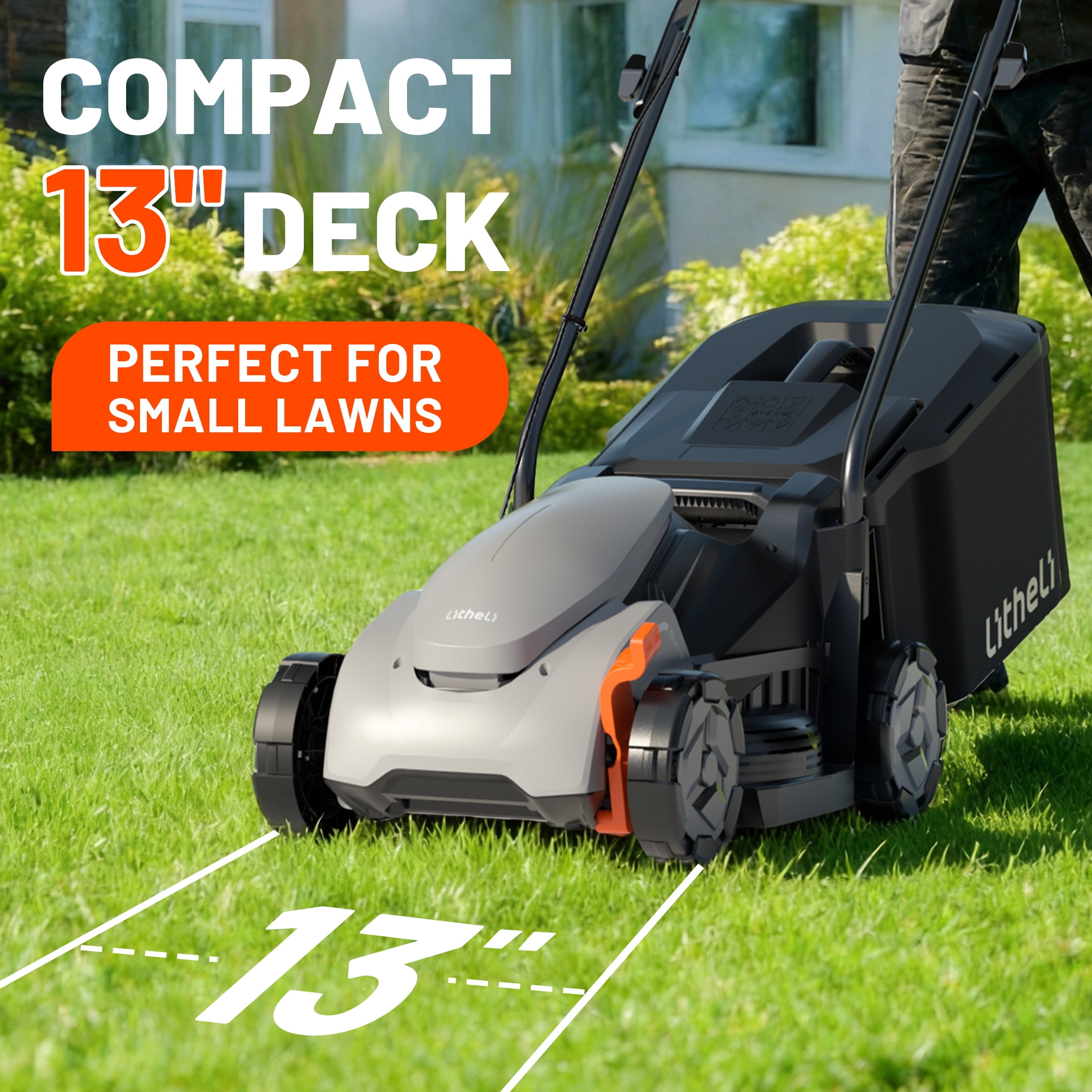 Litheli 13-Inch Cordless Electric Lawn Mower (20V, Brushless Motor, Lightweight Push Mower, 5.0Ah Battery) a8co5