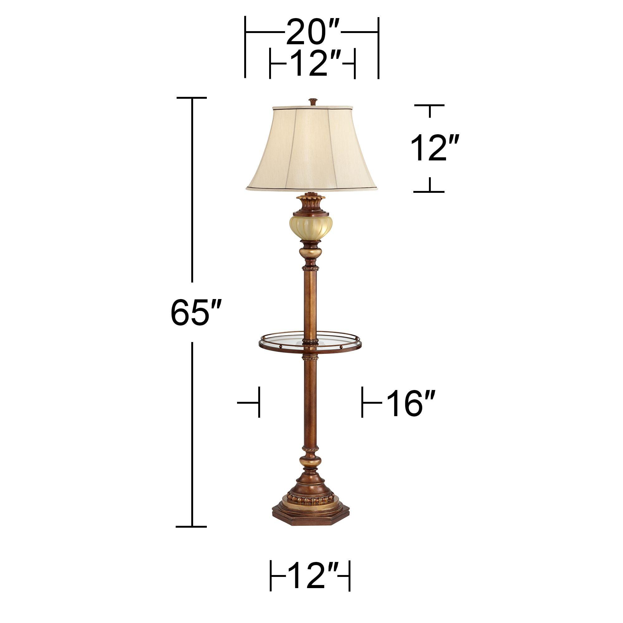 Kathy Ireland Traditional Floor Lamp with Glass Tray and Night Light (Bronze, 65 in) tlfgq
