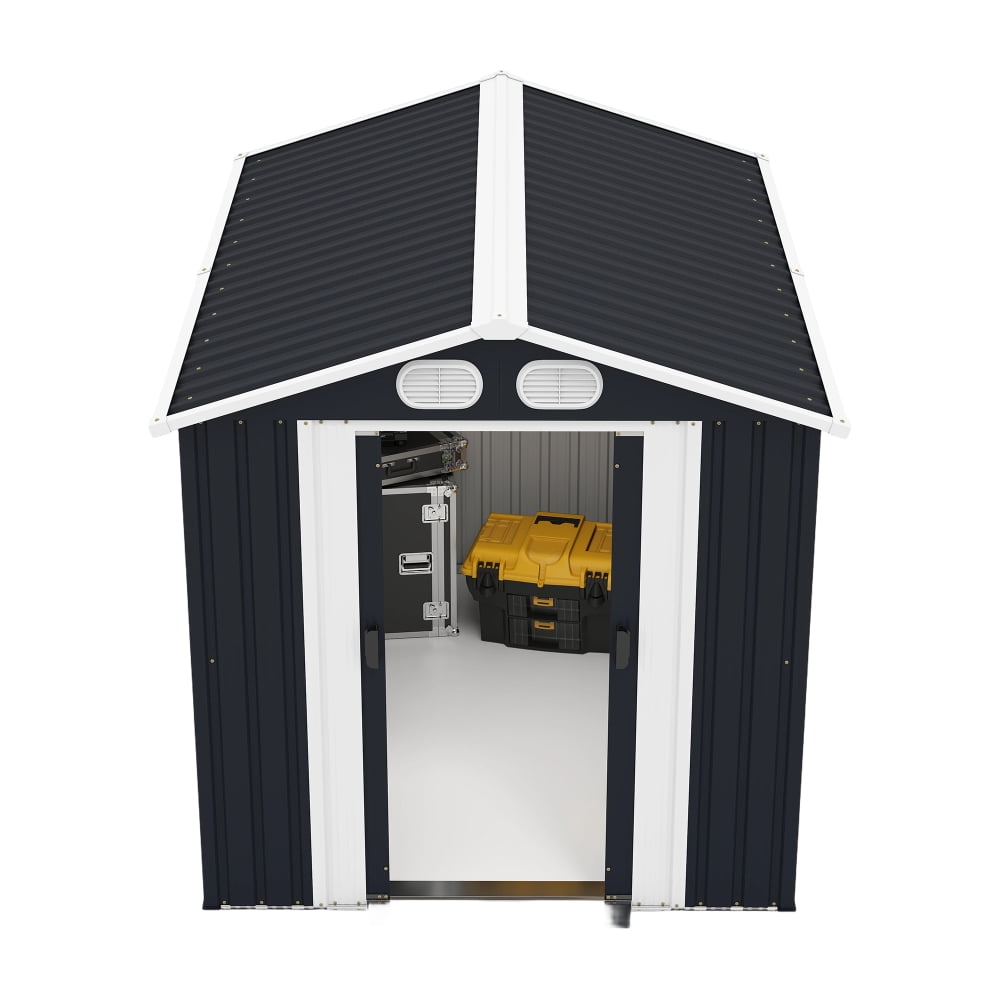 Generic Metal Storage Shed Outdoor Garden Tool House with Lockable Doors and Air Vents (Grey, 8x6 ft) nbo5r