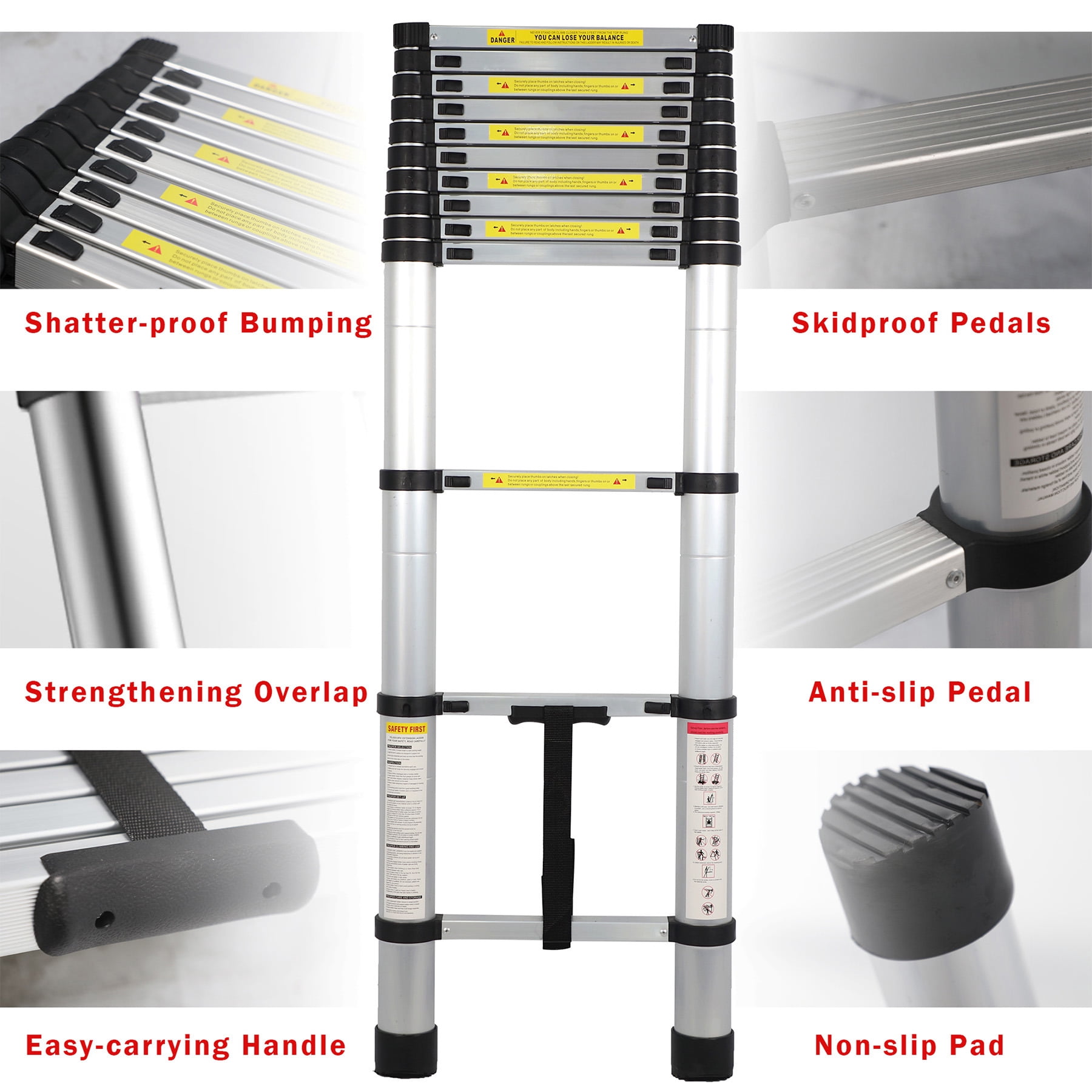 APOLLOLIFT Telescopic Ladder, Heavy-Duty Aluminum Extension Ladder for Home and Industrial Use (12.47 ft) jjnze