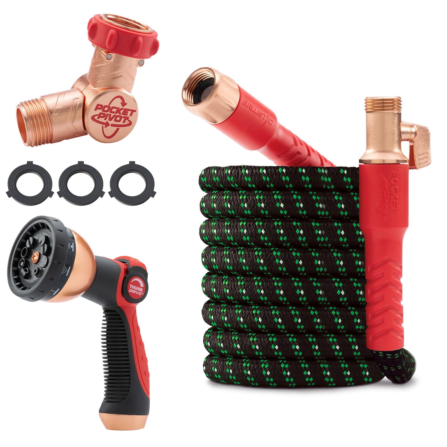 Pocket Hose Ballistic Expandable Garden Hose with Pivot Connector (Black, 50 ft) 4hbr5