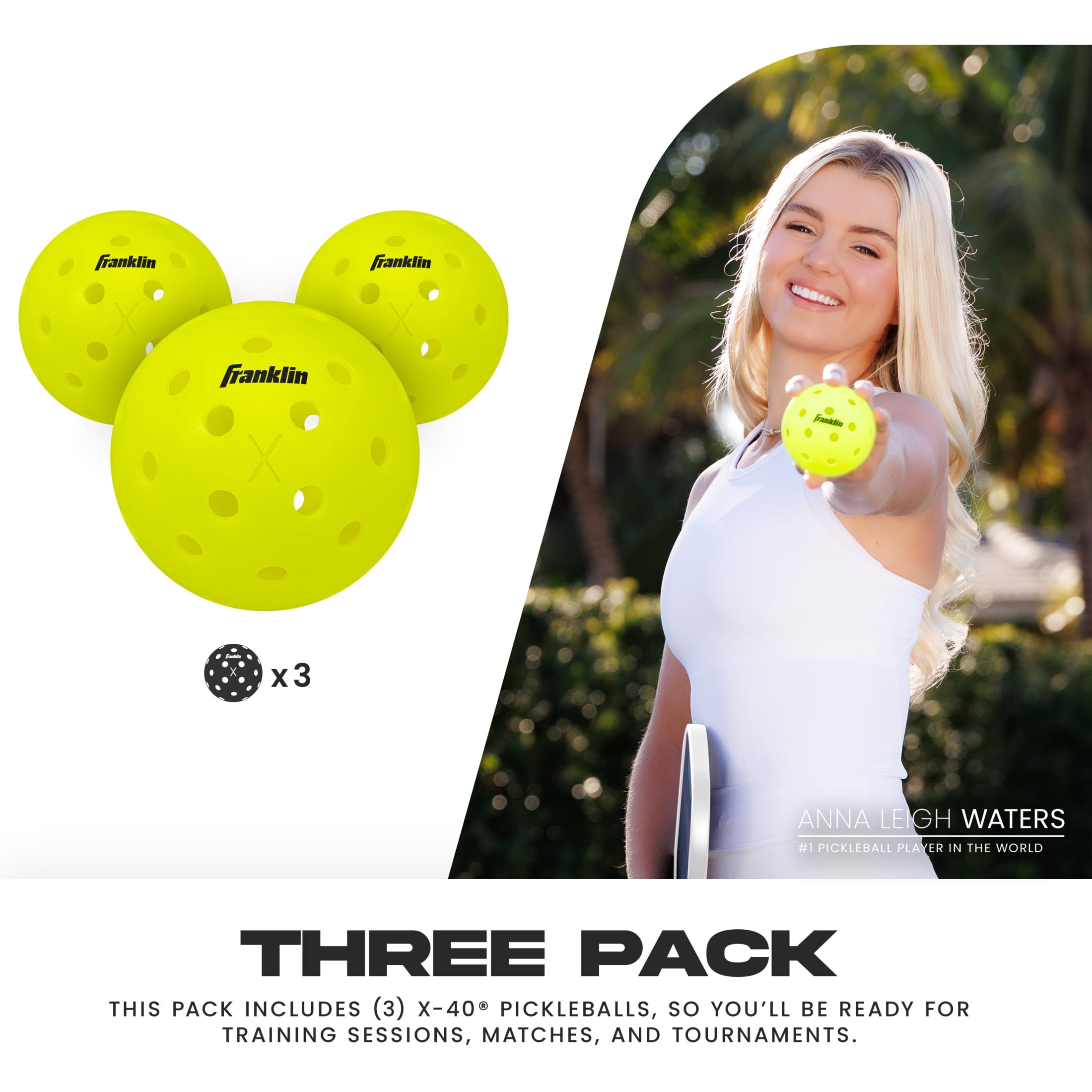 Franklin Sports X-40 Outdoor Pickleballs Professional Tournament Grade (Optic Yellow, 3 Pack) c918h