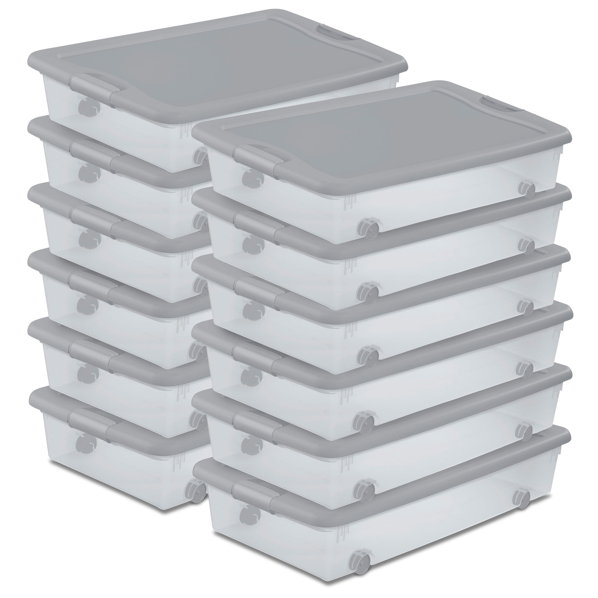 Sterilite 56 Qt Wheeled Under Bed Storage Container (Silver Tint, 12 Pack) 7okjw