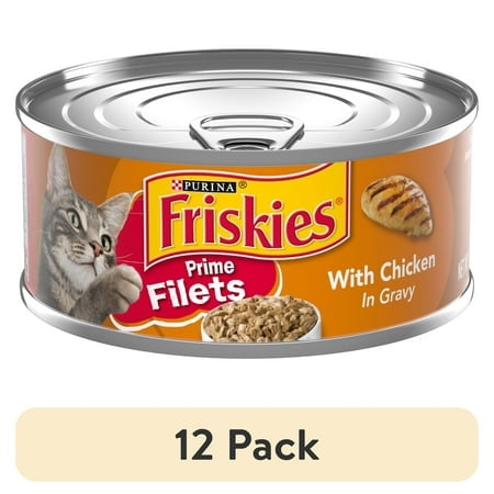Friskies Prime Filets Wet Cat Food, Chicken in Gravy, Shredded Meaty Chunks (12 Pack, 5.5 oz) 3cswj