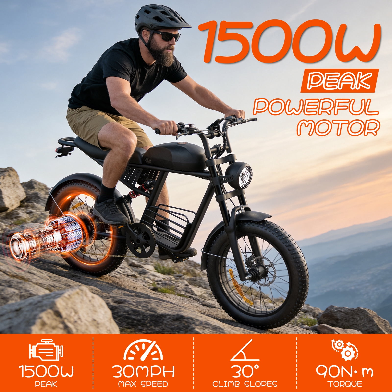 YUCHETX Electric Bike for Adults, 750W Motor, 30 MPH Top Speed, 55 Miles Range, 20 in x 4.0 in Fat Tires (Black) uv6wm