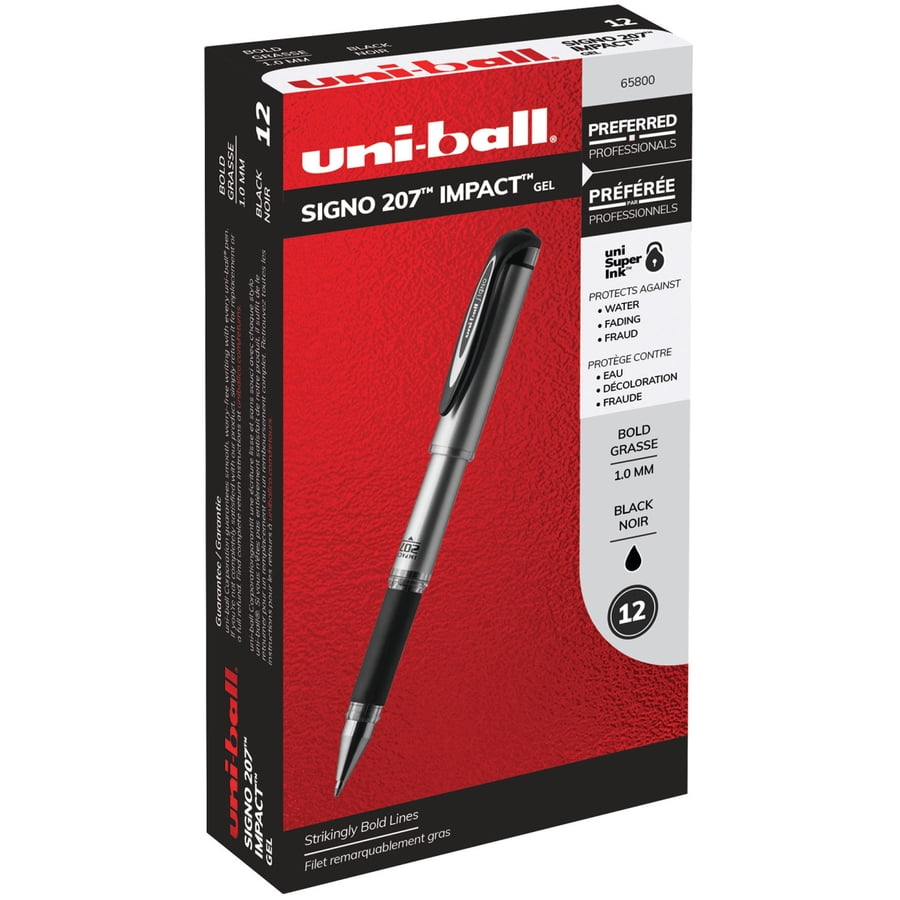 Uni-ball 207 Impact Gel Pens, Bold Point, Quick-Drying Ink (Black, 12 Pack) wpl0o