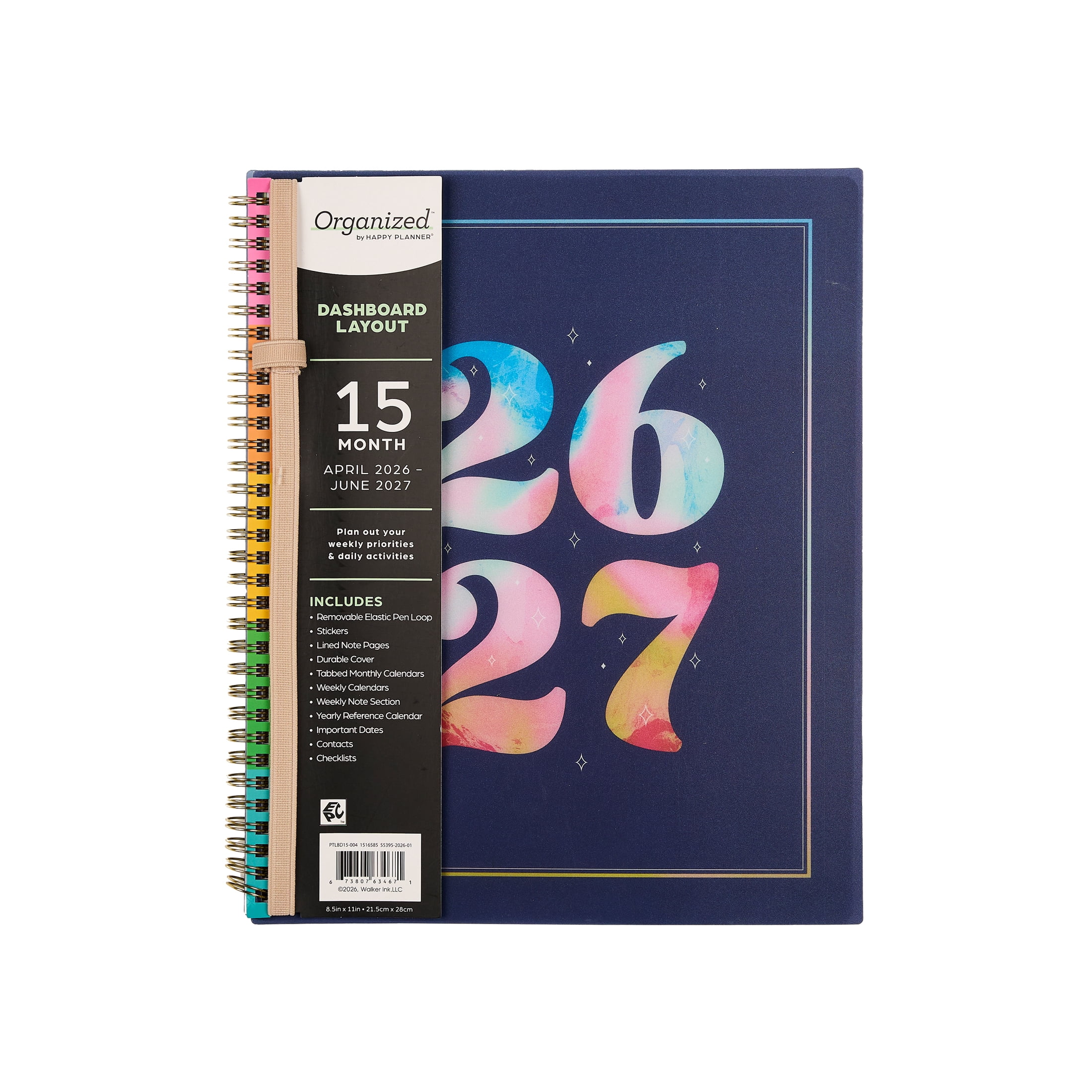Happy Planner Bright Year 15-Month Weekly & Monthly Planner, Dashboard Layout (8.5 in x 11 in) gzv9t
