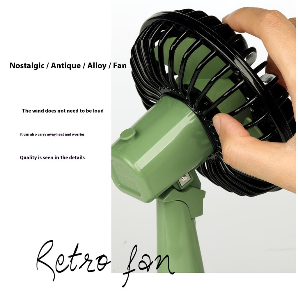 ATALRPOU Retro Alloy Mini Desk Fan, Portable USB Rechargeable Desktop Fan with 3 Speeds (Green, 6 in) 53xc1