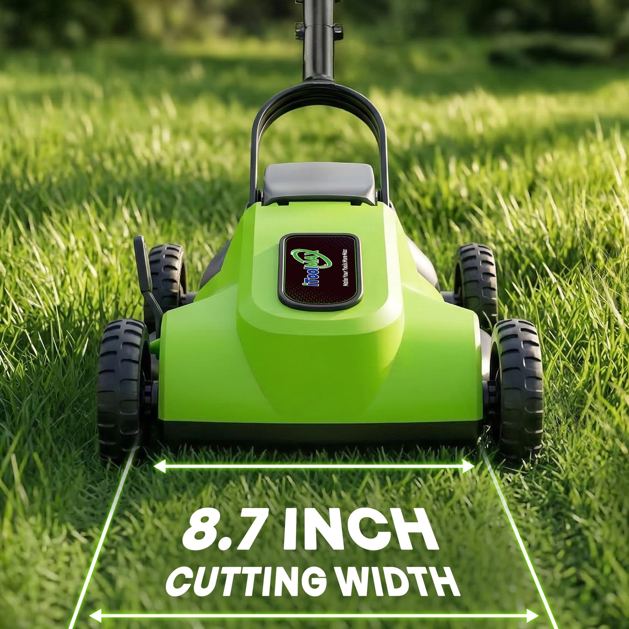 iToolMax Cordless Electric Lawn Mower, Lightweight Push Mower with 3-Position Cutting Height and Auto Shut-Off Safety Sensor (Green, 9.9 lb) l4qdc