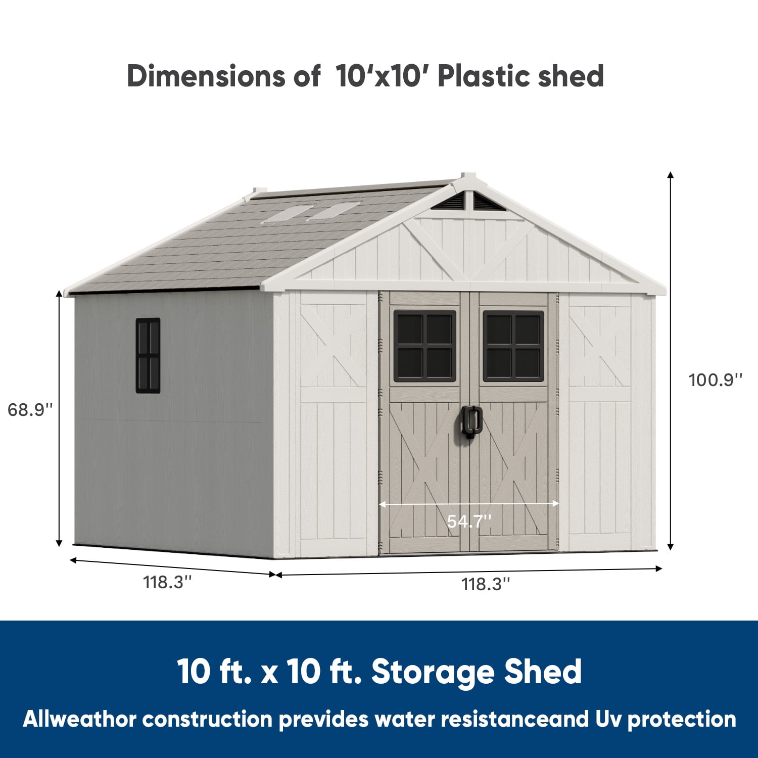 Patiowell 10x10ft Resin Garden Shed with Skylight and Lock, Weatherproof Outdoor Storage for Tools and Equipment (Beige) ijljf