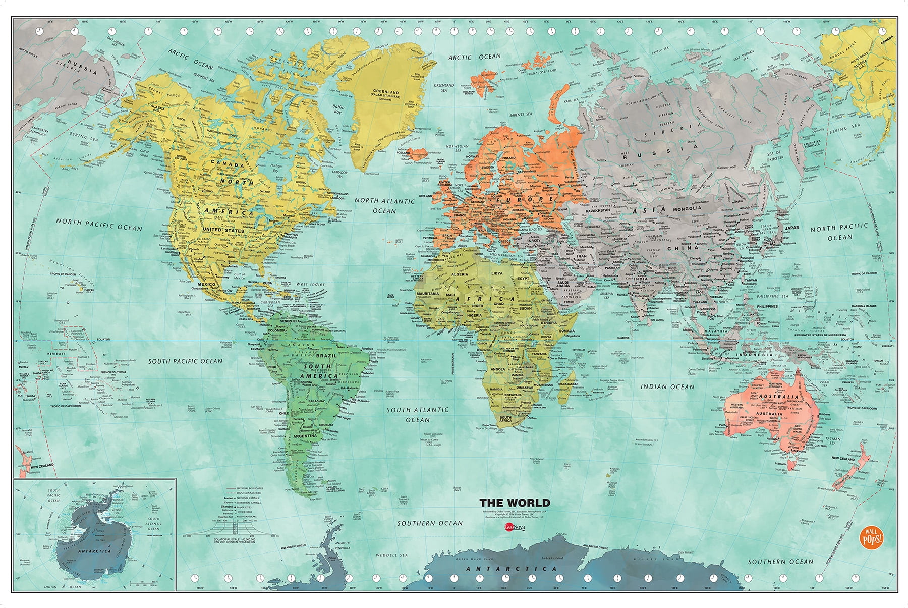 WallPops Aquarelle World Dry Erase Map Wall Decals (Multicolor, 24 in x 36 in) sweja