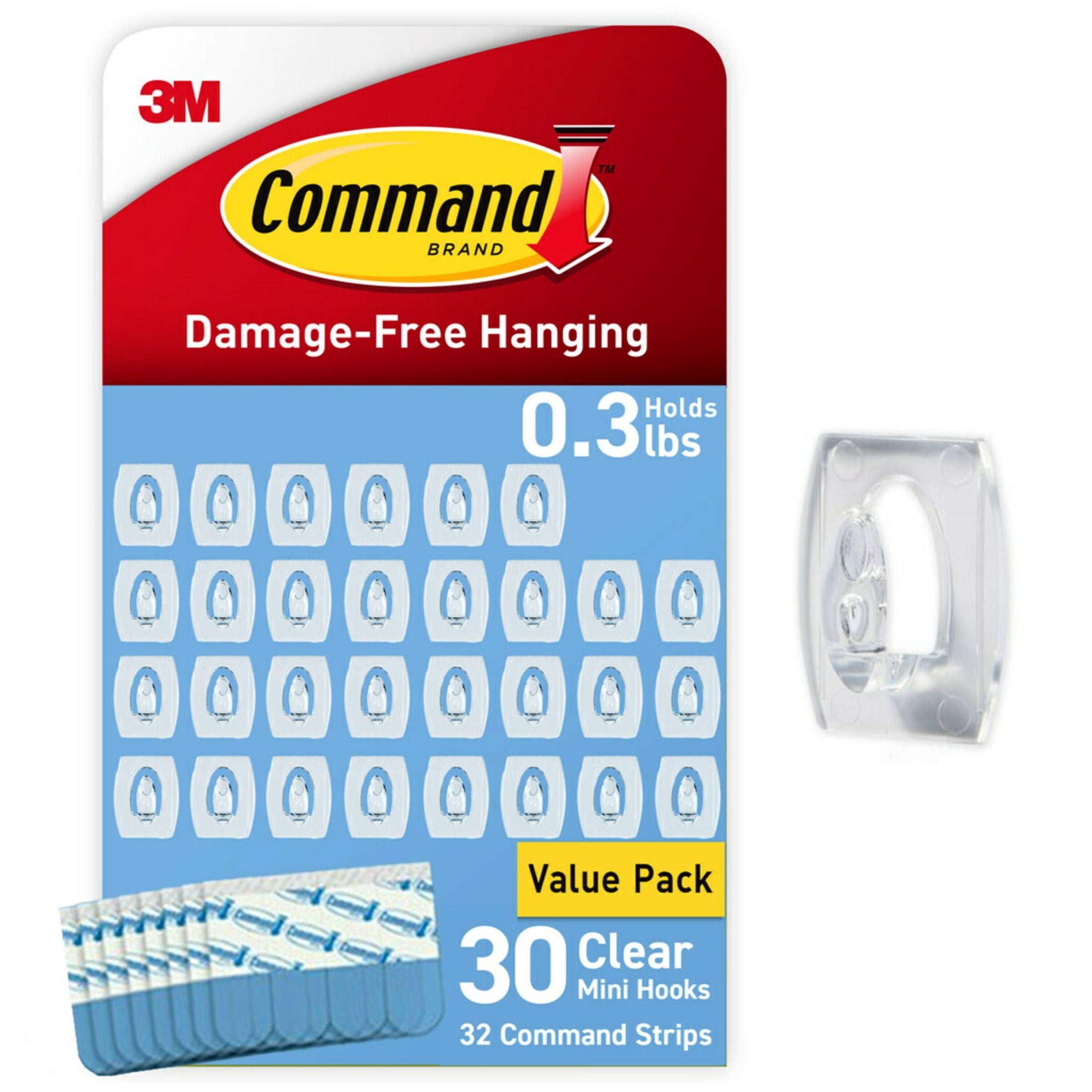 Command Mini Wall Hooks, Damage-Free Adhesive Hanging Solution for Home Decor (Clear, 30 Hooks and 32 Strips) vgzbl