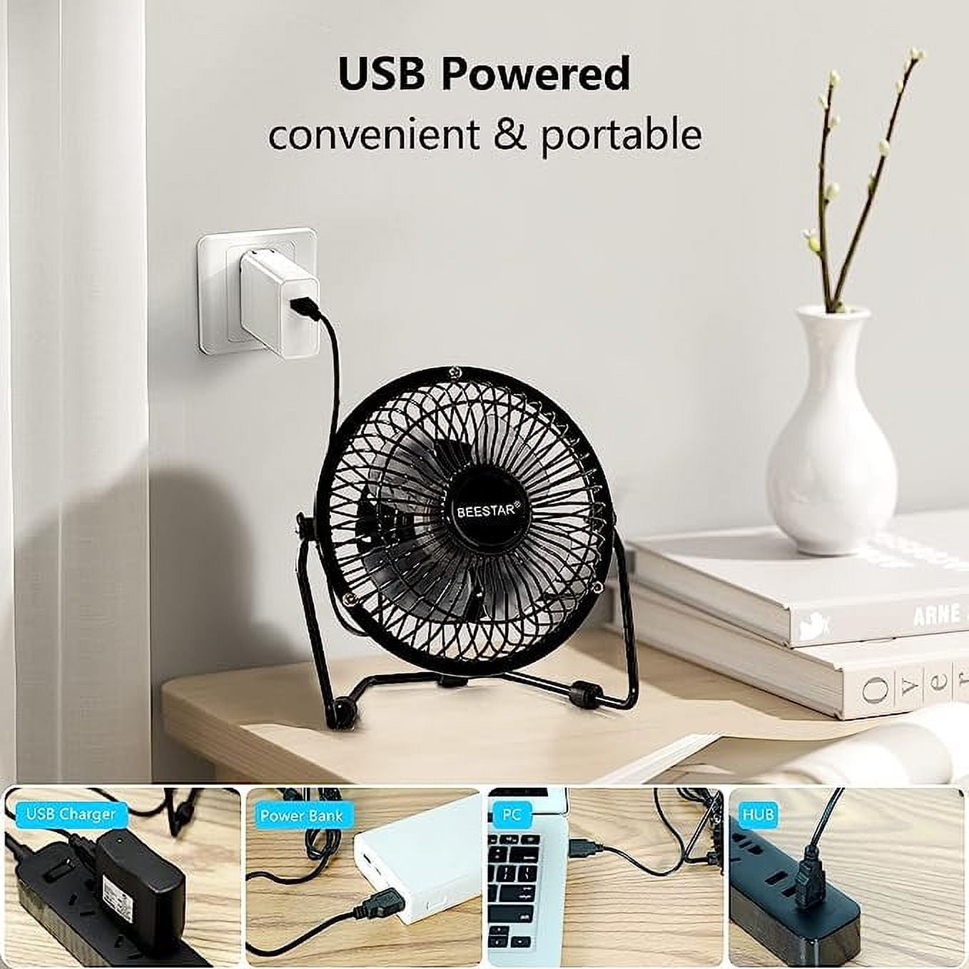 Tutuviw 4-inch Mini Metal USB Desk Fan, Quiet Personal Air Circulator for Office and Travel (Green, 4 in) 2igfi