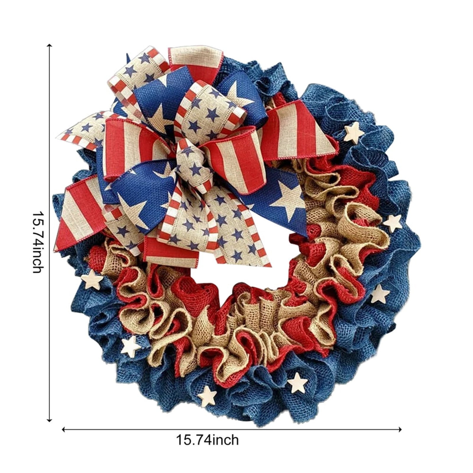 IUAMXWU Patriotic Burlap Wreath, American Flag Bow Ruffled Decor for Front Door (Red, 16 in) p3bnx