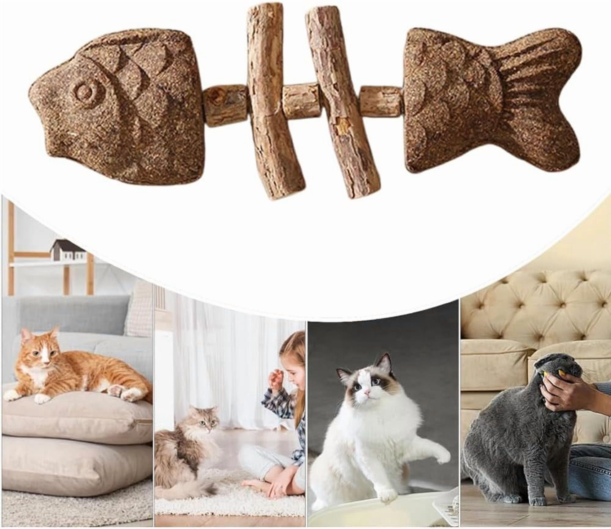 XIAXIAJ Cat Dental Toy Fish Bone Shape Natural Catnip and Silver Vine Stick (3pcs) cwmou