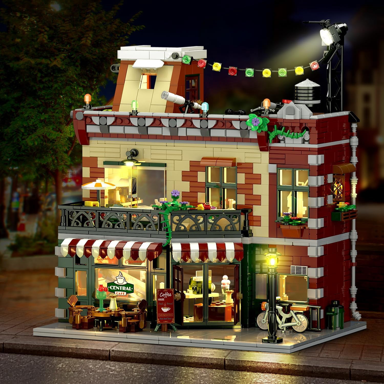 TERRAMUS Cafe Shop Building Kit with LED Light, City Street View Construction Set (1589 Pieces) pss5t