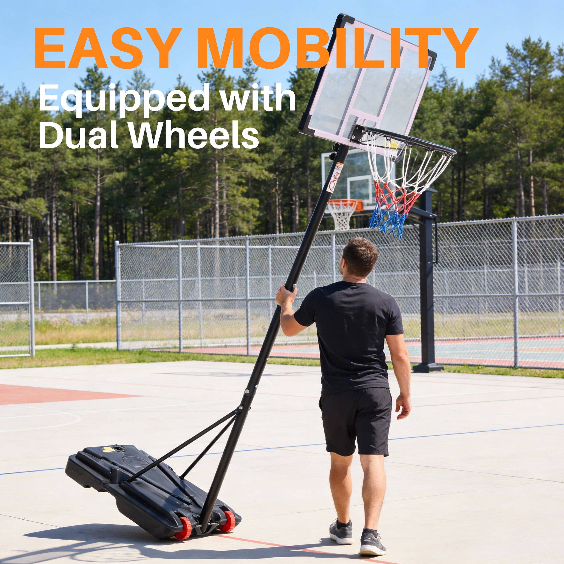 EDX Portable Basketball Hoop System, Height-Adjustable Outdoor Goal with 32 in Shatterproof Backboard (Red, 5 ft to 8.5 ft) fahhz