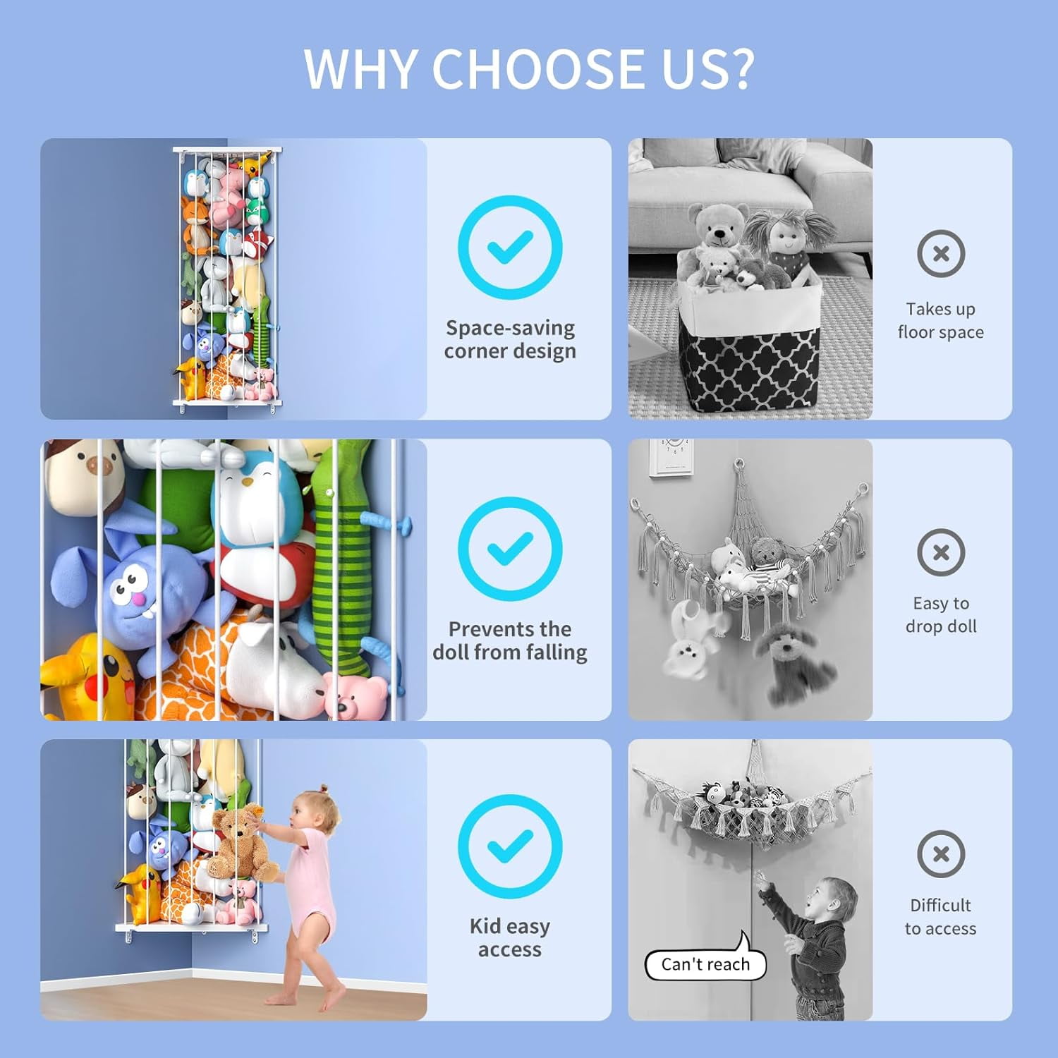 Foukus Corner Stuffed Animal Storage Organizer, Wall Mounted Plush Toy Display Shelf for Kids Room (White, 75 in) sil8p