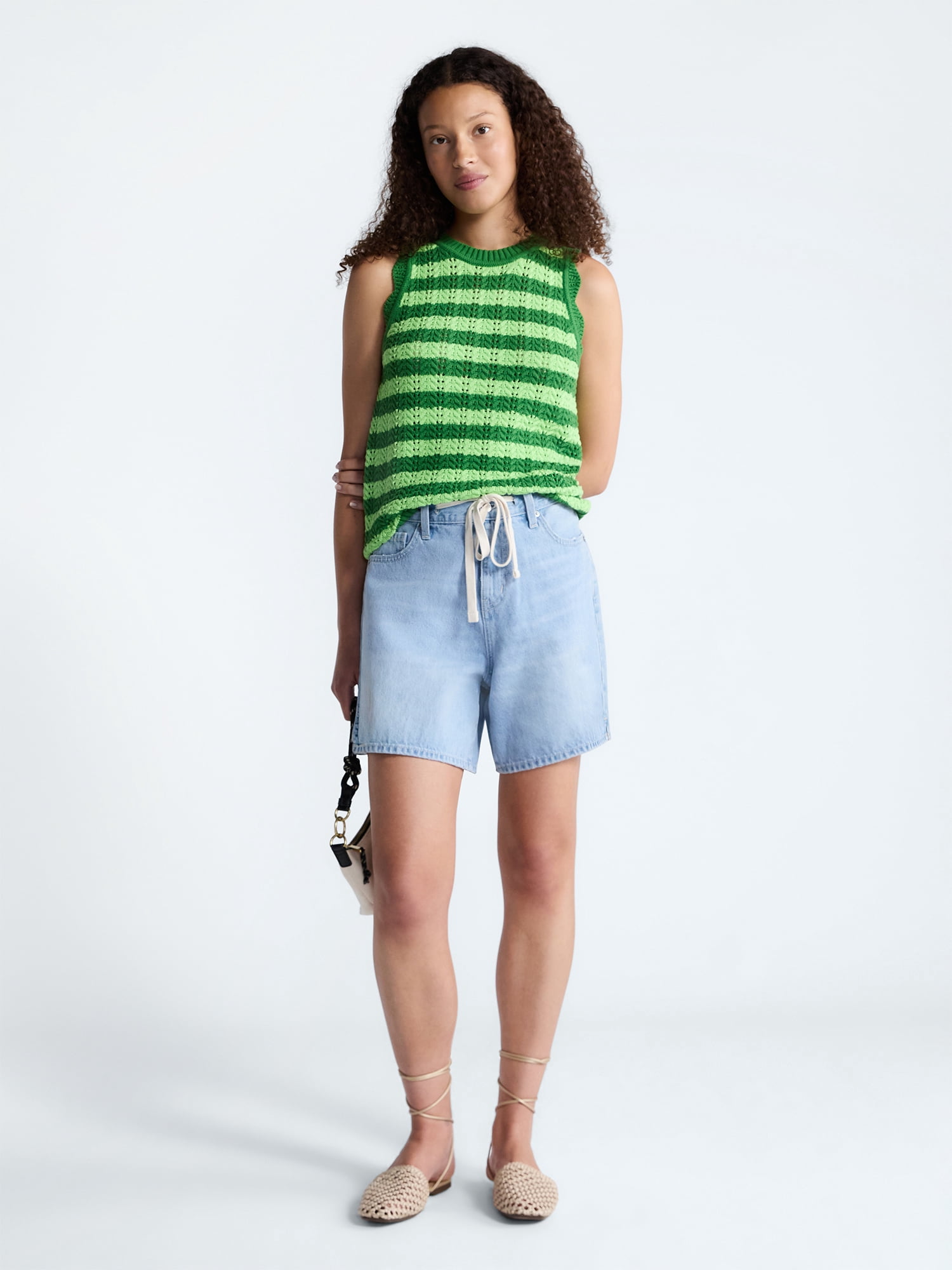 Free Assembly Women's Crochet Cotton Racerback Tank Top (Green, XS) bj98h