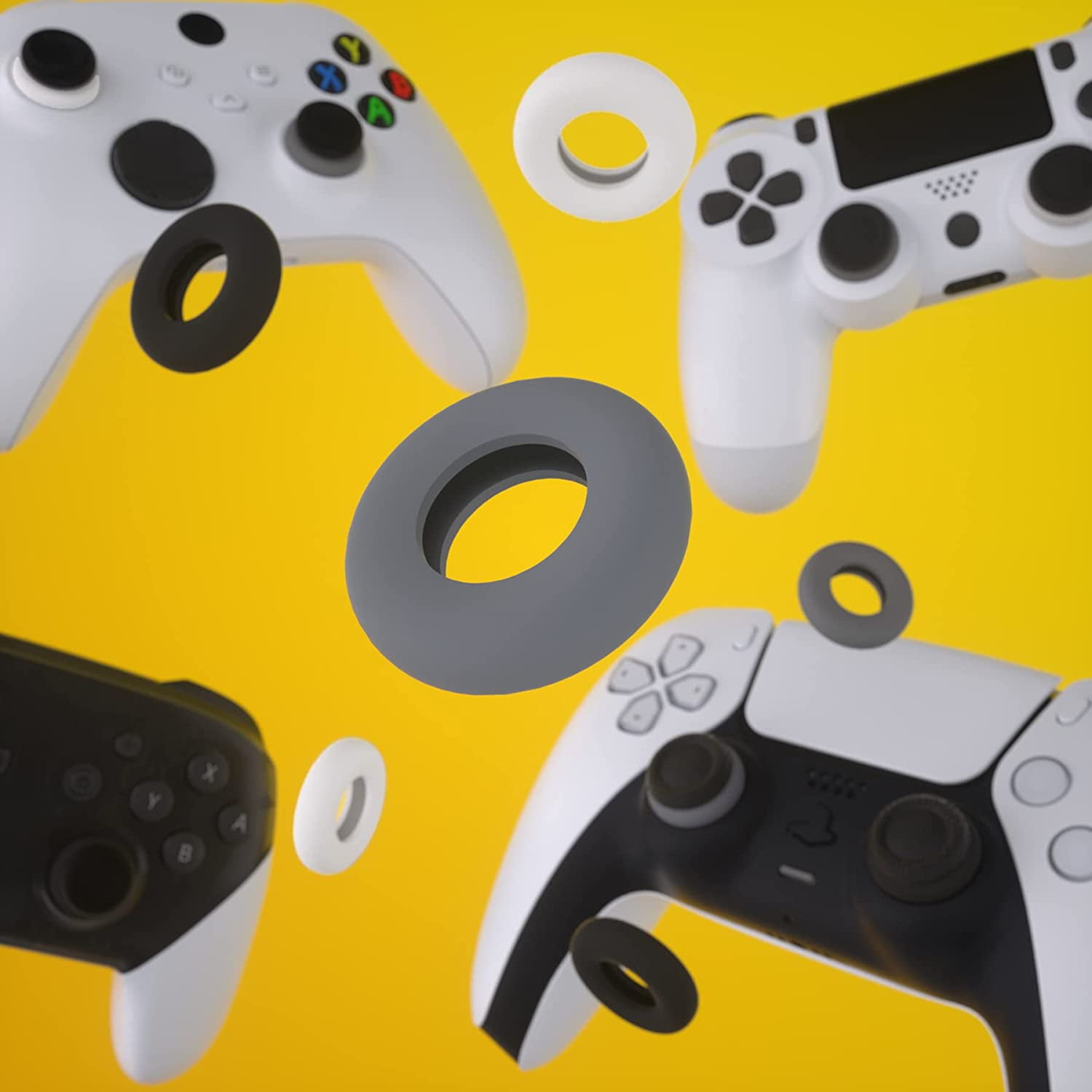 PlayVital Silicone Aim Assist Precision Rings for Gaming Controllers (Gray, Black, White, 6 Pack) 325km