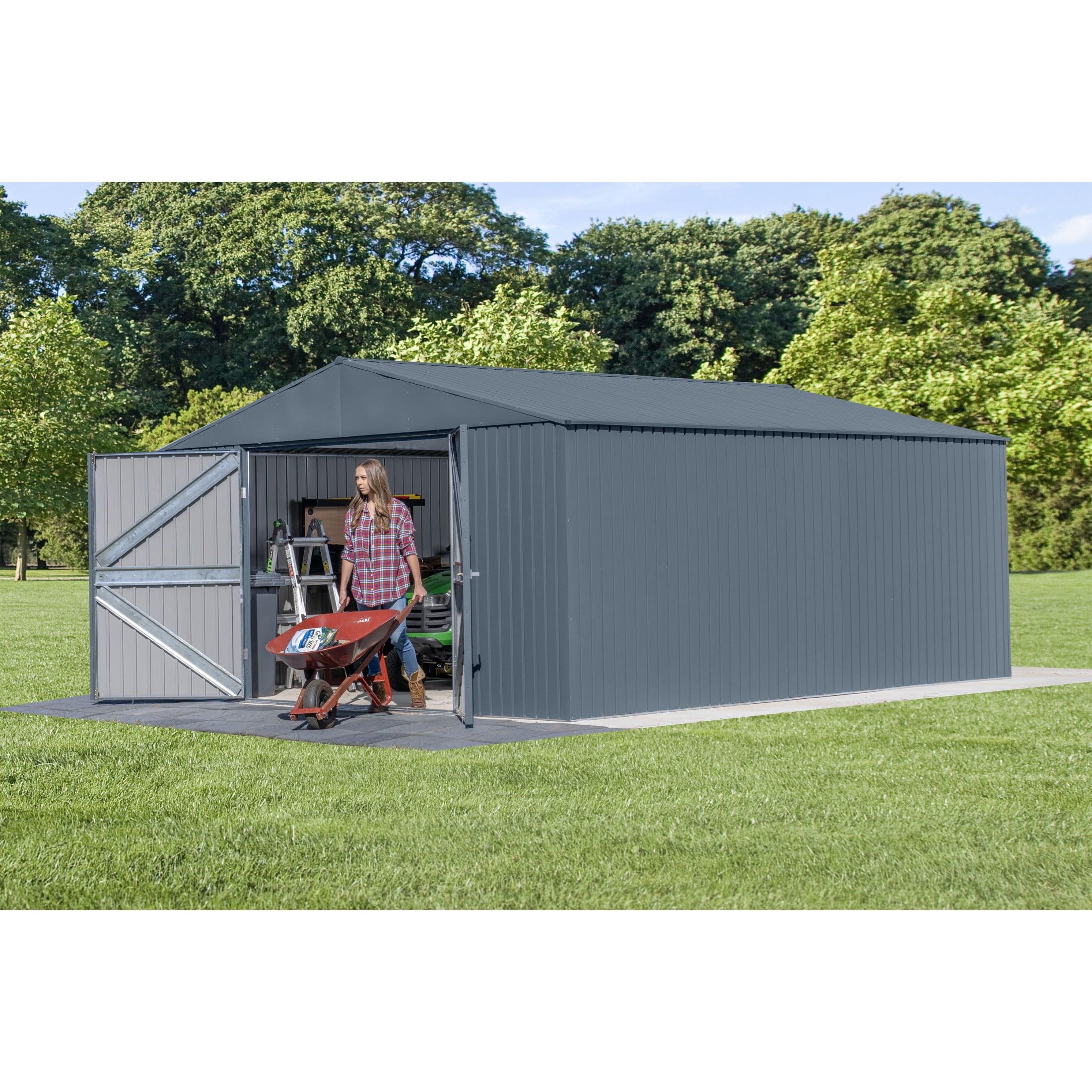 Arrow Elite Steel Storage Shed (Anthracite, 14 ft x 16 ft x 8 ft) m5tf6