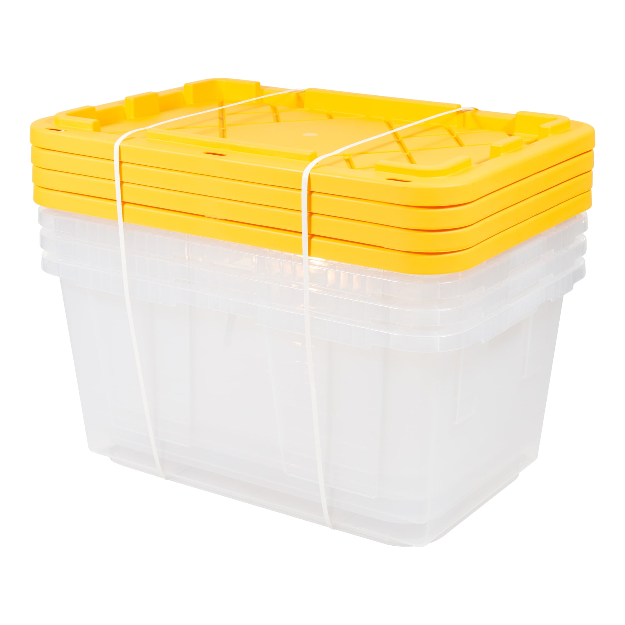 Greenmade Professional Heavy-Duty Storage Totes with Snap-Tight Lids (Clear/Yellow, 27 Gallon, 4-Pack) 0nxyd