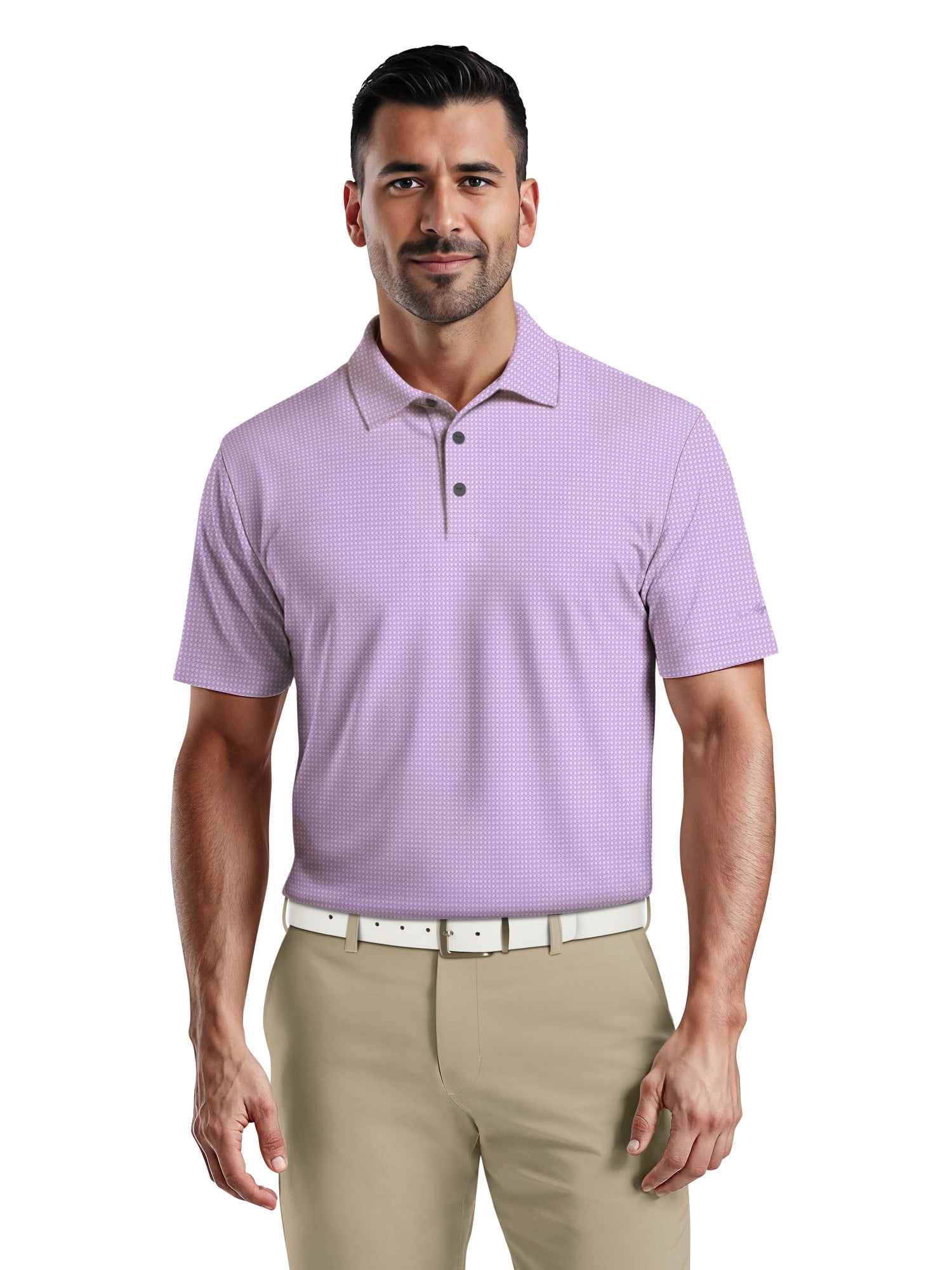 Ben Hogan Men's Performance Eco Mini Geo Jacquard Short Sleeve Polo Shirt (Violet Tulip, L) lzxx4
